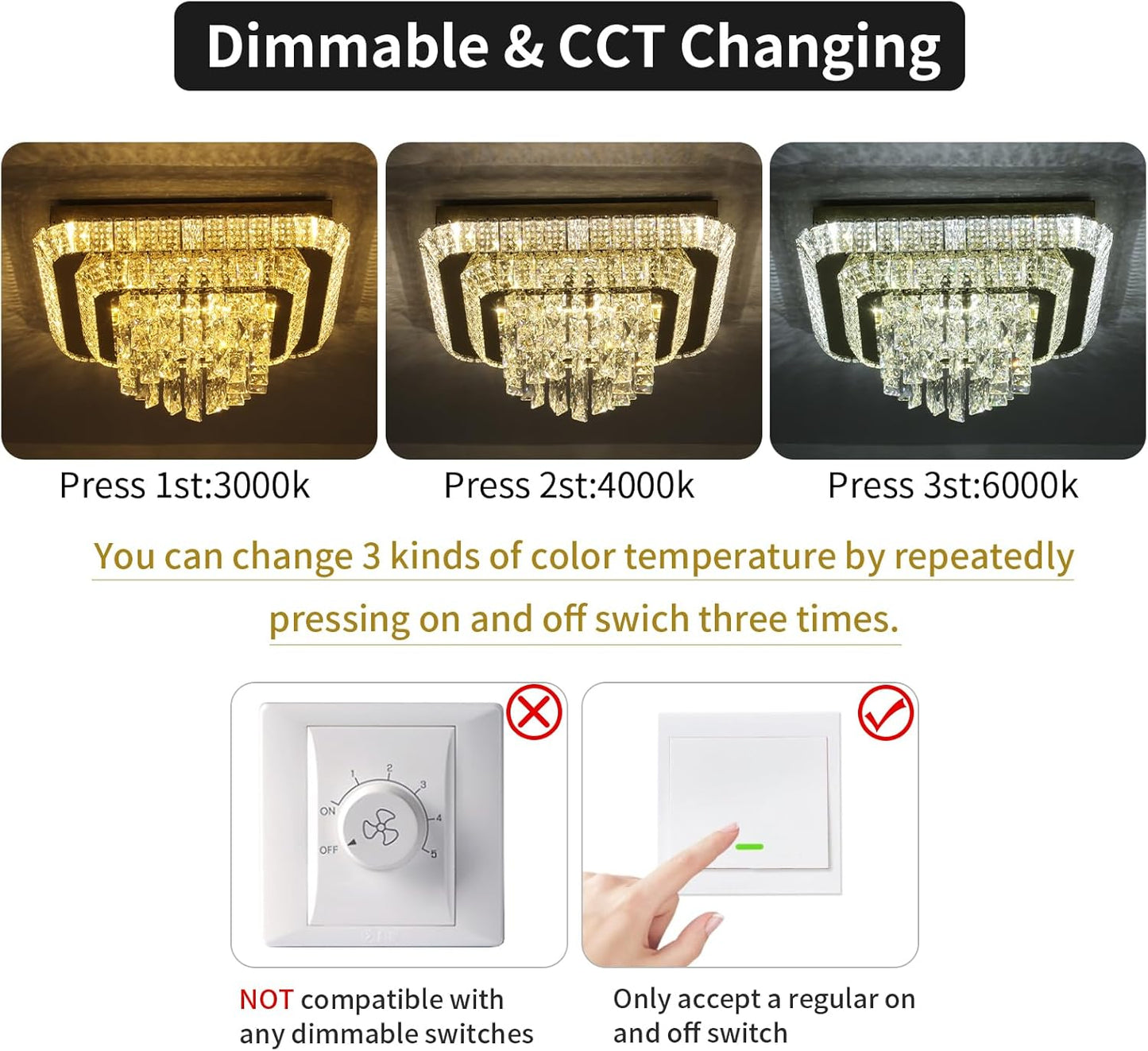 Elegant LED Gold Crystal Raindrop Ceiling Light,18 Inch Square Flush Mount Chandelier with Remote for Living Room Kitchen Island Bedroom Hallway Entryway Foyer (Dimmable)