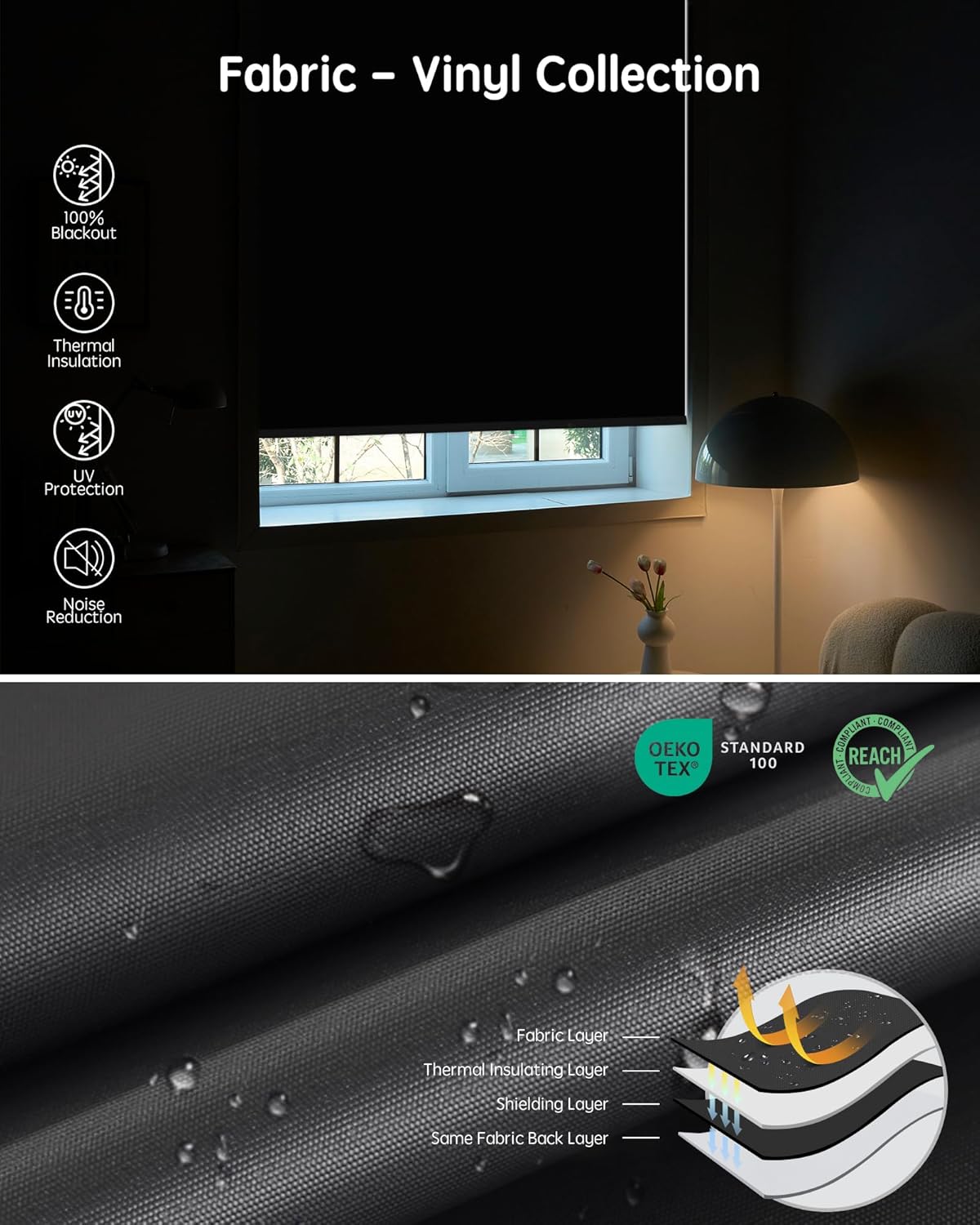 Yoolax Motorized Blinds with Remote, Blackout Smart Blinds for Windows Motorized Waterproof Roller Shades, Automatic Window Shades Work with Alexa Custom Size (Blackout-Vinyl Dark Gray)