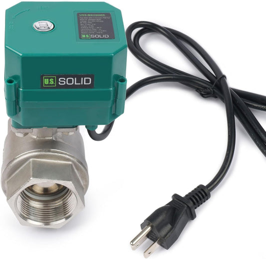U.S. Solid 1-1/2" Motorized Ball Valve with US Plug 110VAC Stainless Steel Electrical Ball Valve,Auto Return, Normally Closed, IP65