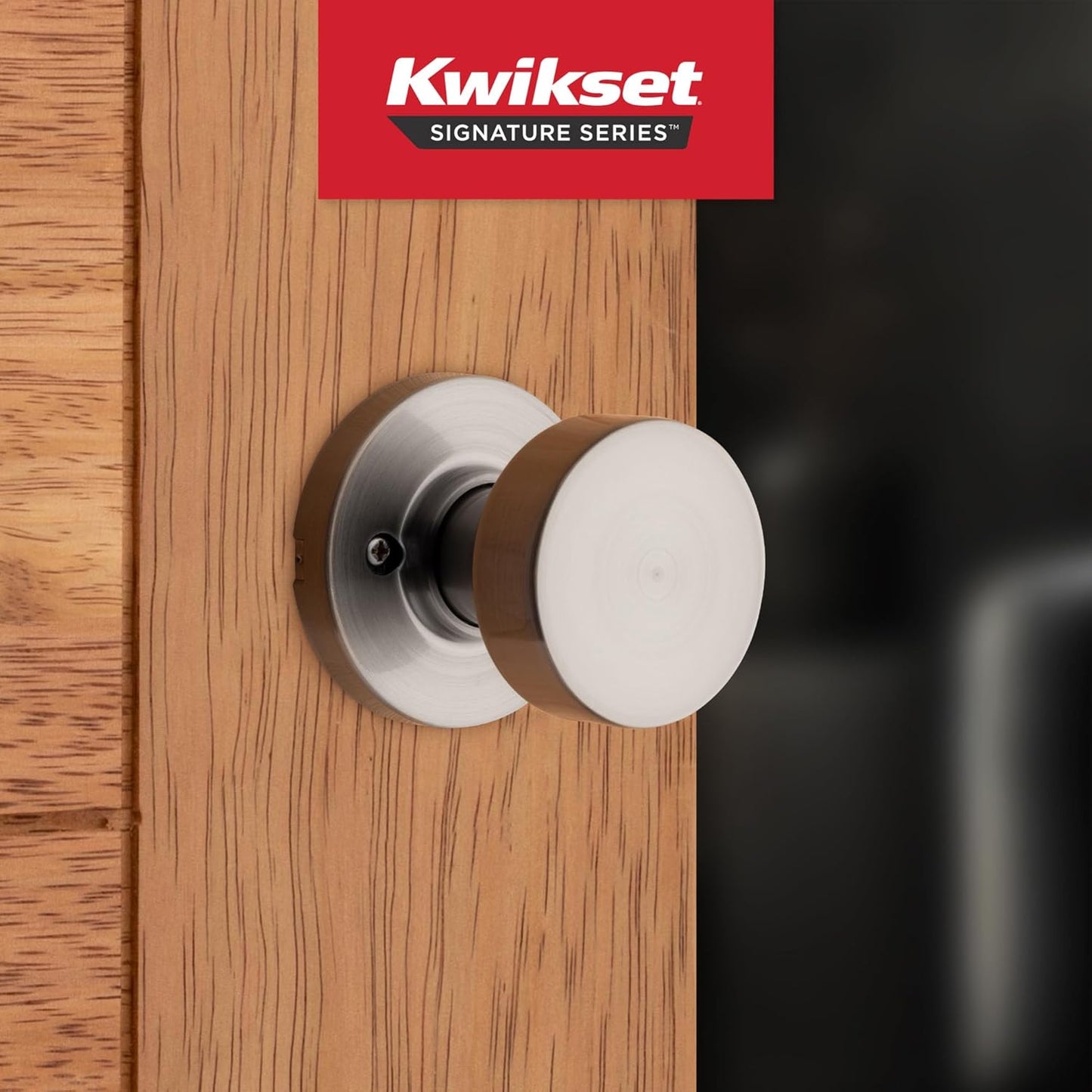 Kwikset Pismo Dummy Door Knob, Single Sided Handle for Closets, French Double Doors, and Pantry, Satin Nickel Non-Turning Interior Push/Pull Door Knob, with Microban Protection