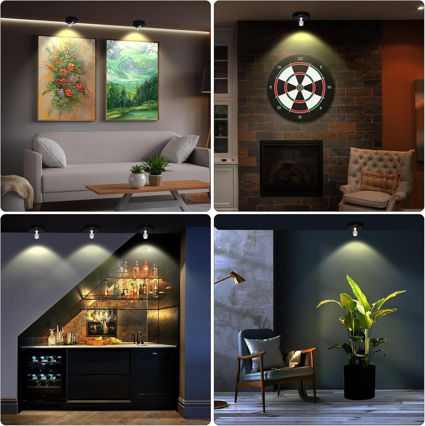 LED Spotlight Battery Operated, Wireless Picture Light, Accent Spot Light for Indoor Plant Tree, Display Puck Lights with Remote, Stick on Uplighting for Wall Photo Painting Dartboard Decor Artwork