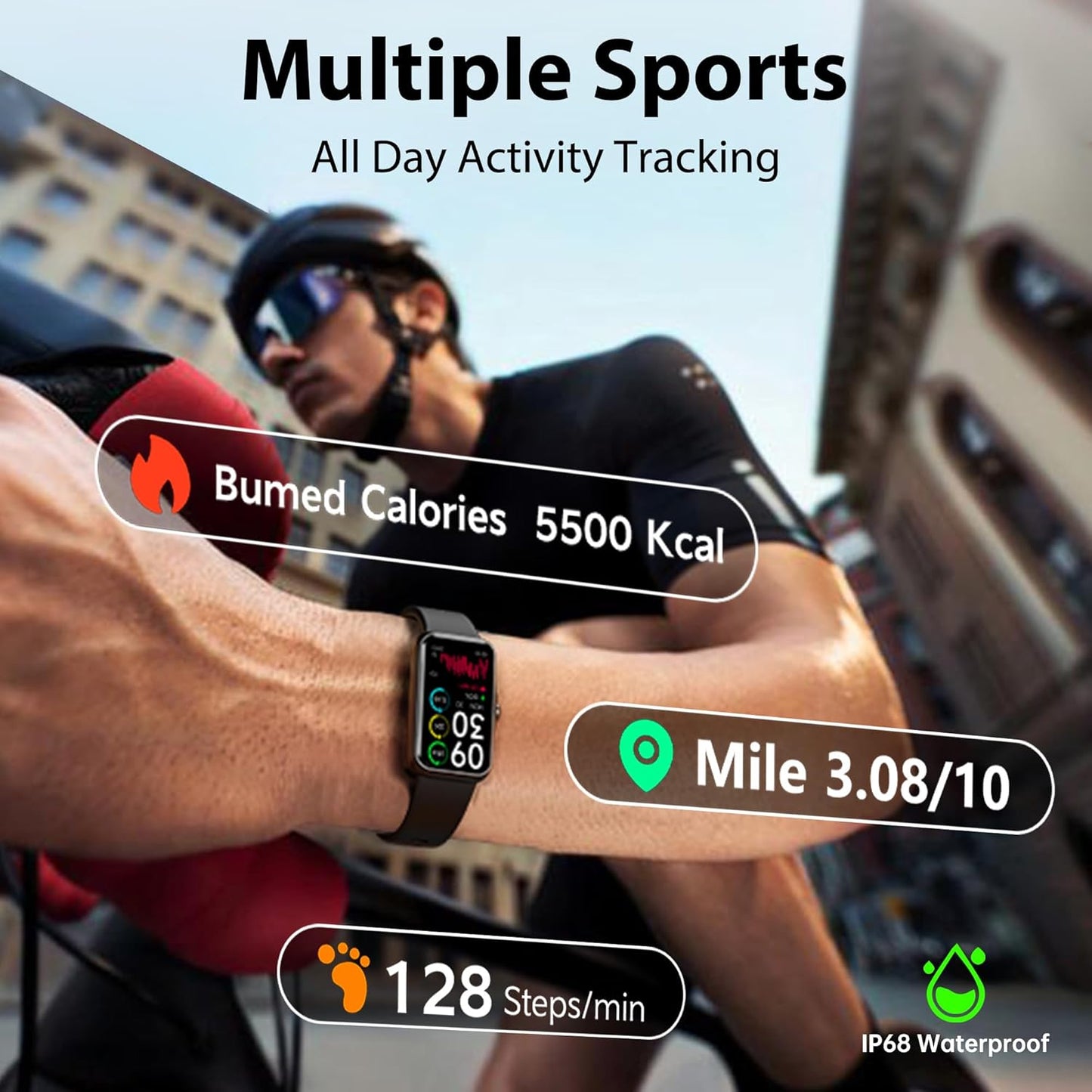 Fitness Tracker with 24/7 Continuous Heart Rate, Blood Oxygen Monitor, Smart Watch with Sleep Monitor, IP68 Waterproof Activity Tracker Step Counter for Women Men
