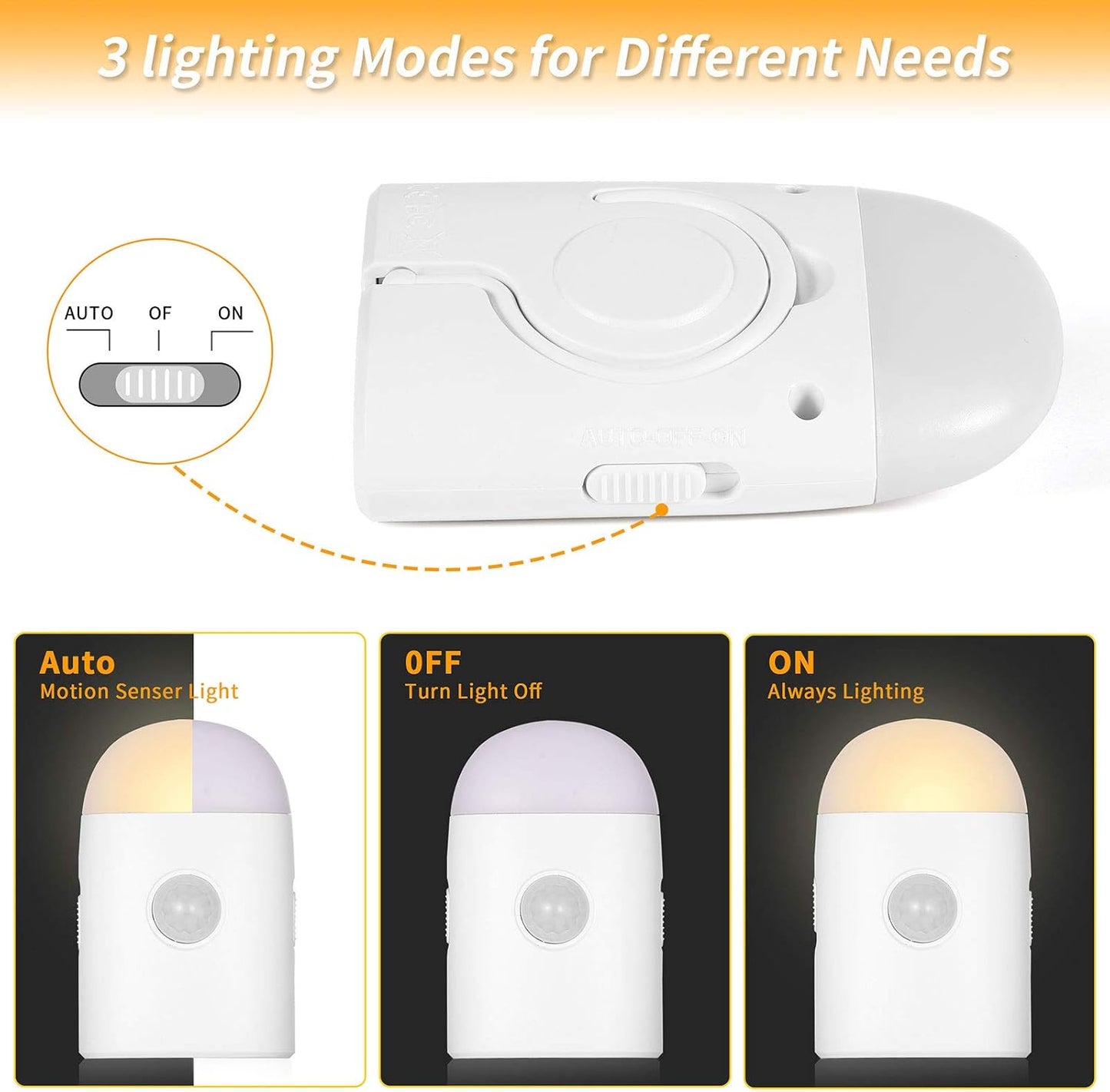 Motion Sensor LED Night Lights Warm White with Adjustable Brightness Rechargeable Battery, with Hook and Stick-On for Cabinet, Wardrobe,Closet,Hallway, Stairs (2 Pack)