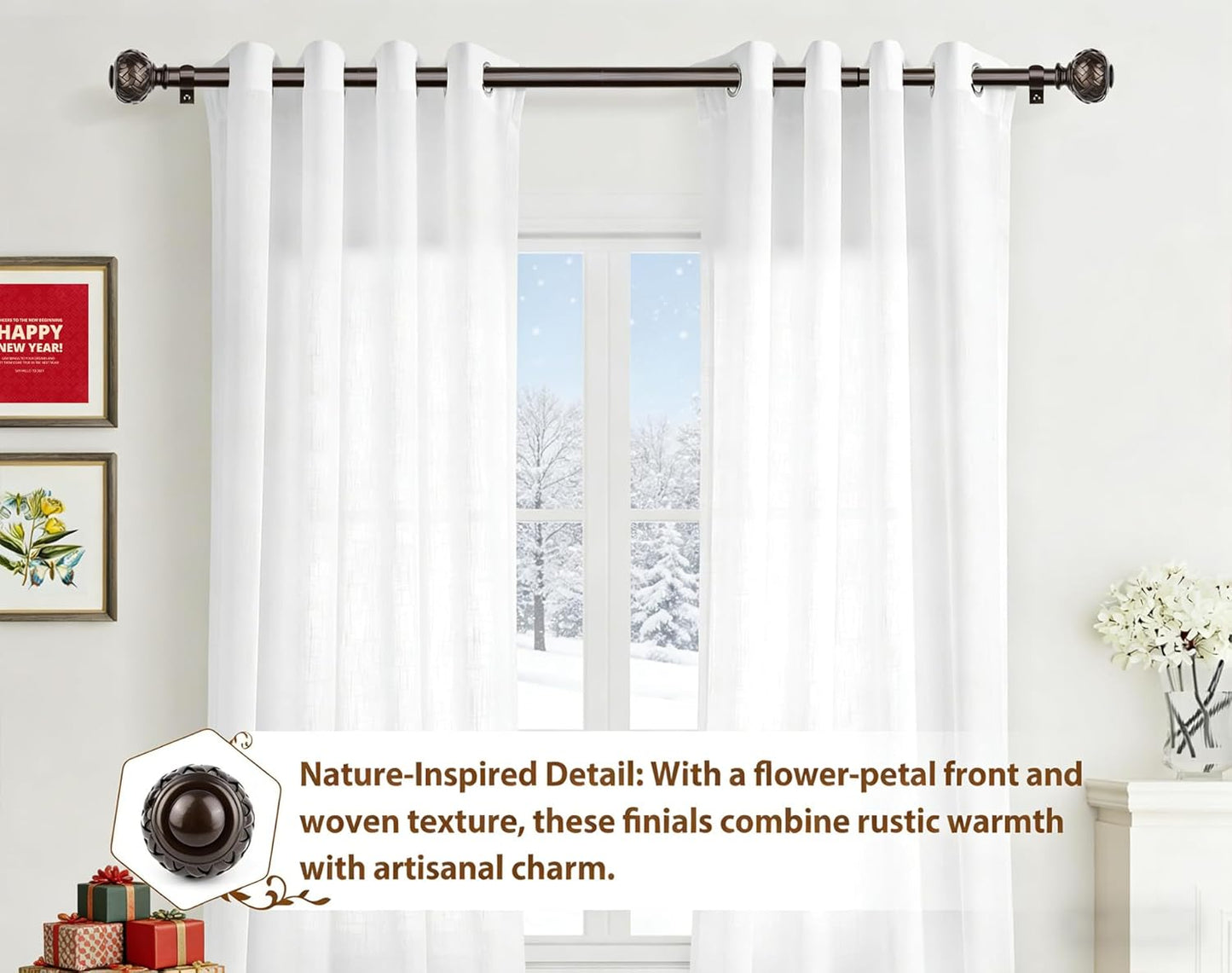 TONIAL Bronze Curtain Rod 32 to 120 Inches, 7/8 Adjustable Curtain Rods for Windows 20 to 116 Inches, Splicing Drapery Rods Heavy duty with Netted Texture Finials