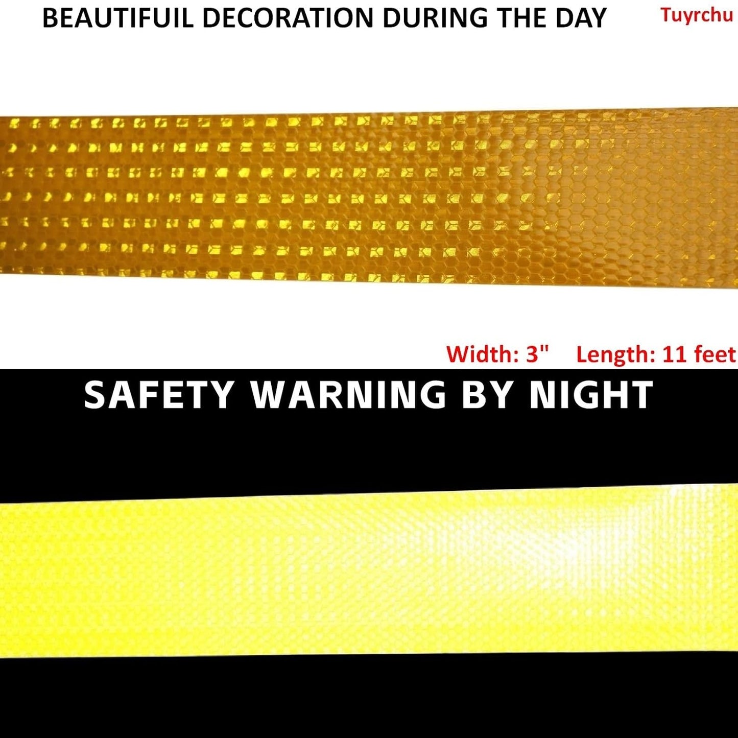 Yellow Reflective Tape 3 inch, Outdoor Waterproof High Visibility Warning Industrial Marking Tape, Safety Stickers (11 feet)