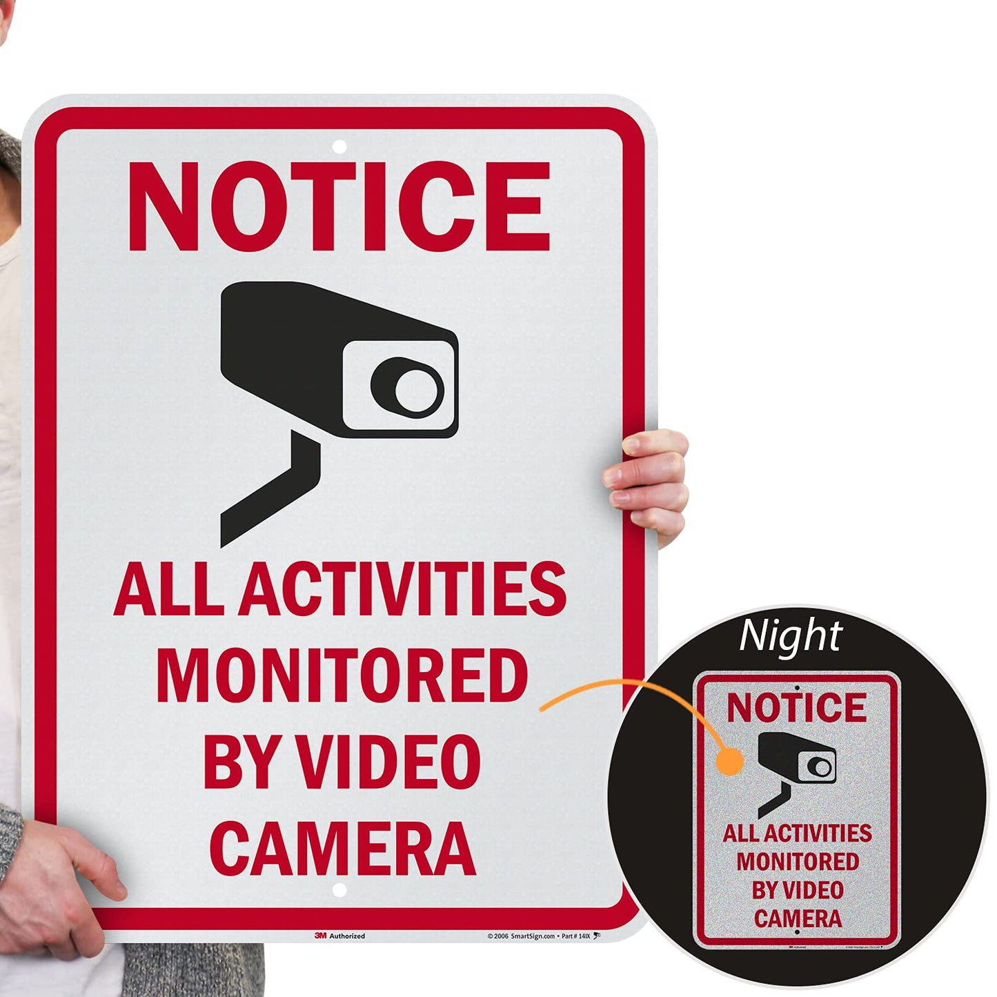 SmartSign 24 x 18 inch “Notice - All Activities Monitored by Video Camera” Metal Sign, 80 mil Aluminum, 3M Laminated Engineer Grade Reflective Material, Red, Black and White