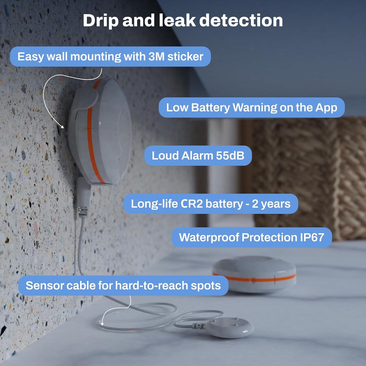 Smart Water Leak Detector (Gateway Not Included) - ZigBee 3.0 Sensor for Tuya & Smart Life, Compatible with Alexa/Google Home via Gateway, WiFi Sound Alarm Flood Sensor for Basement & Home Protection