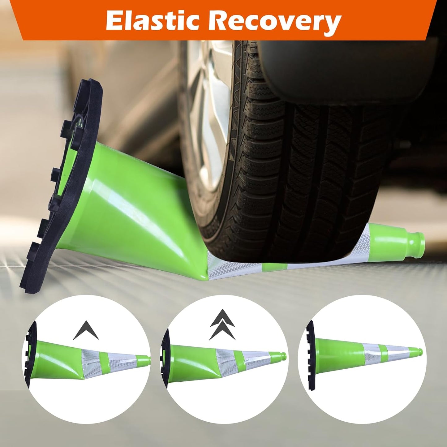 6 Pack 28 Inch Green Traffic Cones with Reflective Strips, Heavy Duty Black Base Cones for Outdoor Events, Driveways and Construction Zones (6, Green, 28 Inch)