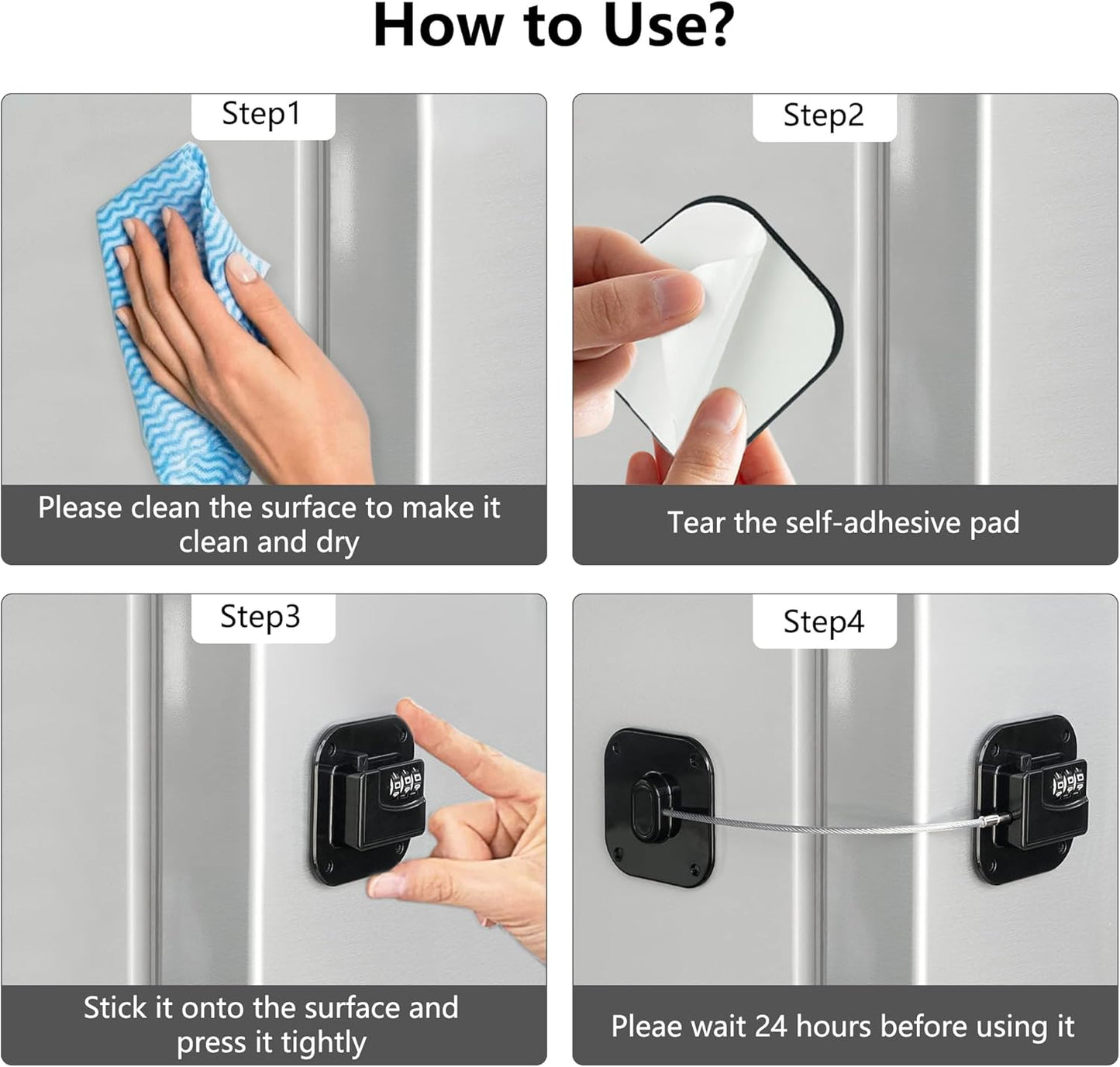 Refrigerator Lock, Heavy Duty Fridge Lock, Combination Lock for Refrigerator Cabinets, Drawers, Safety, Easy Install No Keys Needed (Black-1Pack)