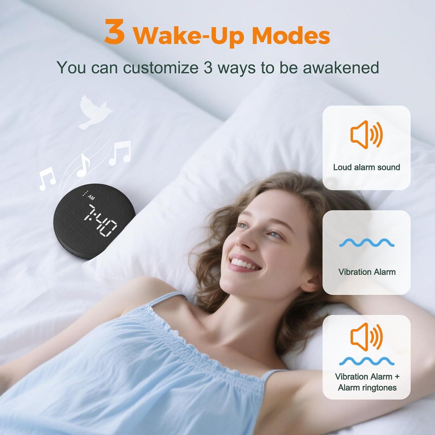 Gianna Vibrating Alarm Clock for Heavy Sleepers - 110dB Loud Alarm Clock, 3 Wake Modes, Auto-Dimming, Rechargeable Battery Operated Bed Shaker for Bedroom and Travel