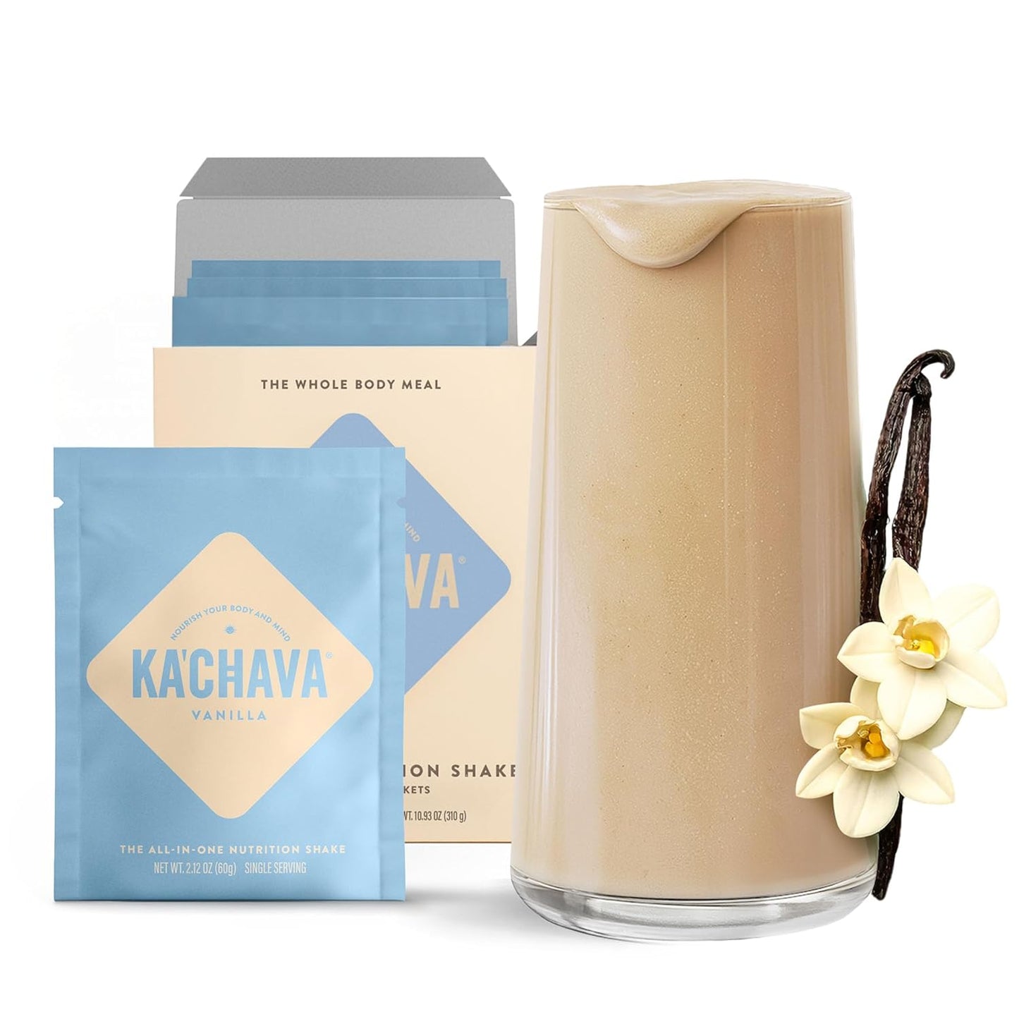 Ka’Chava Whole Body Meal Shake Vanilla – Vegan Protein Powder with 85+ Superfoods & Greens – Plant-Based Meal Replacement with Probiotics & Digestive Enzymes – 5 Sachets Travel Pack (5 Servings)