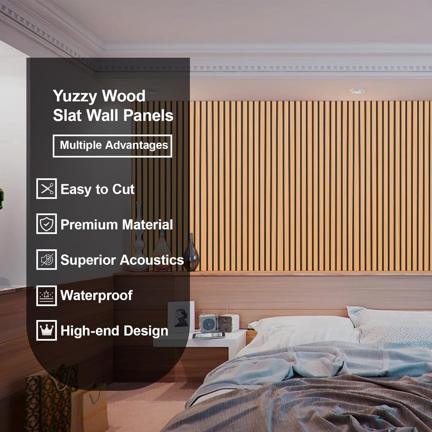 Yuzzy Acoustic Wood Slat Wall Panels - 48" x 22" Teak Fluted Sound Absorbing Panel for Wall and Ceiling - 4 Pcs Wall Panels for Interior Wall Decor for Homes, Offices, Studios