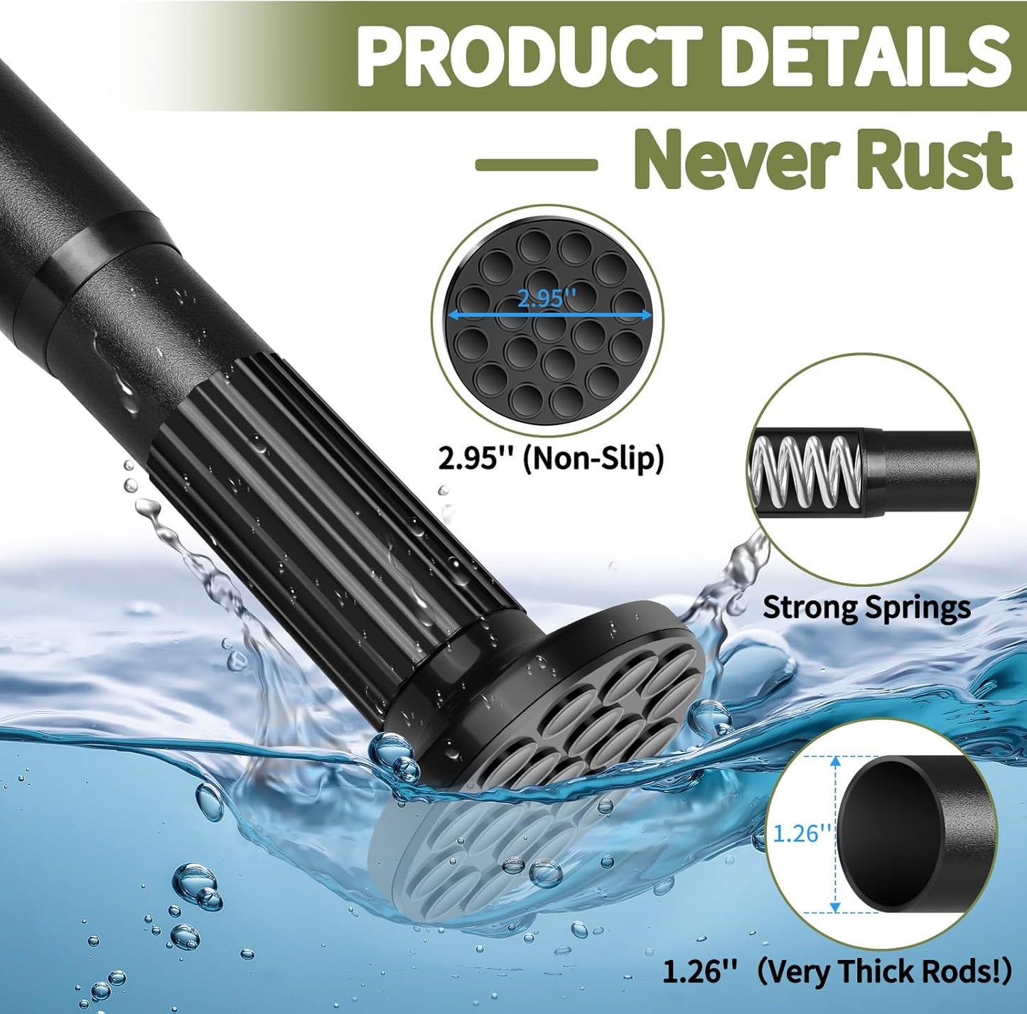 Tension Shower Curtain Rod 51-86In(4.25-7.16Ft), Tension Shower Rod No Drilling for Bathroom or Window Closet, Adjustable Spring Shower Rod, Easy to Install Never Rust, Rod Diameter 1.26Inch-Black