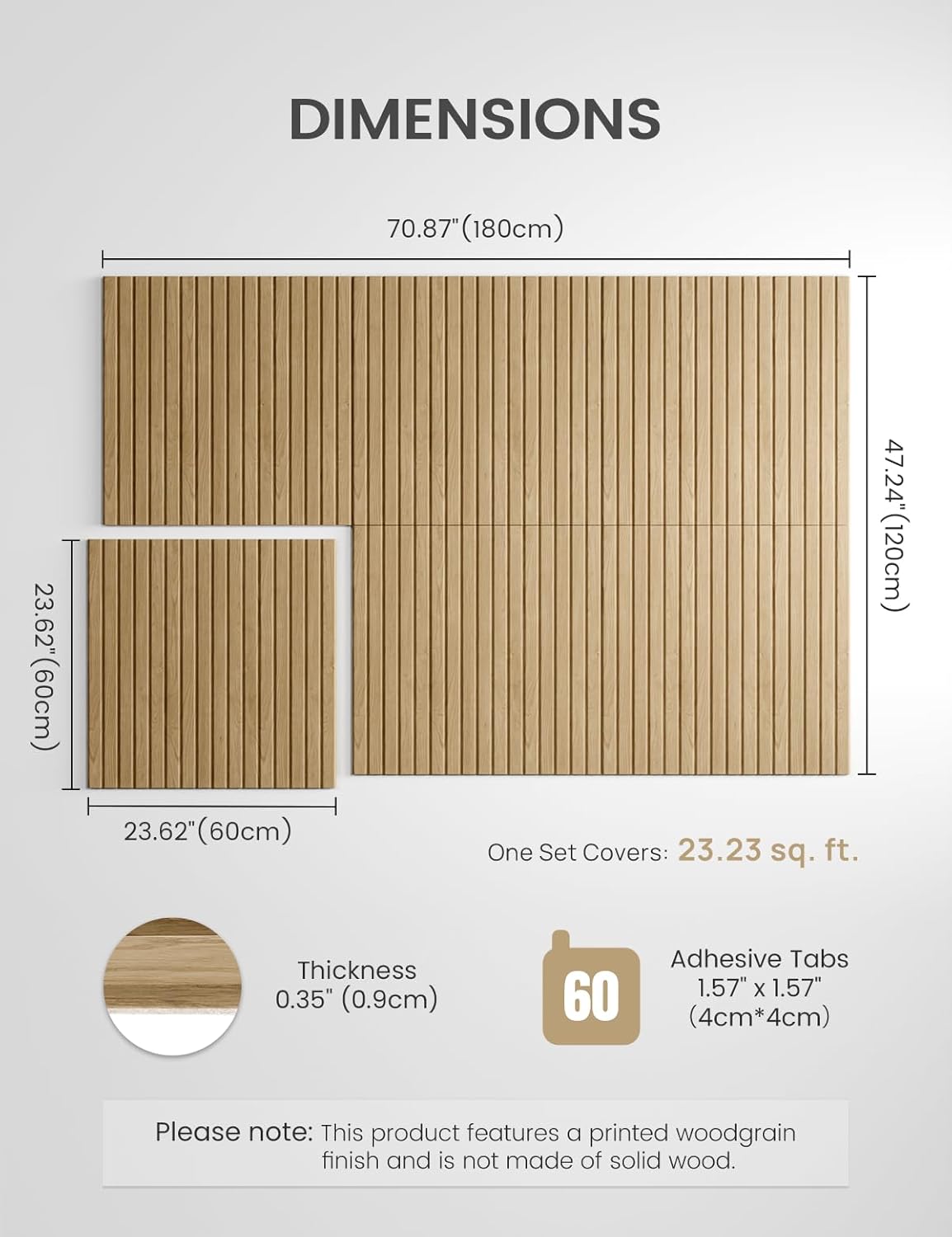 Large Felt Bulletin Board,Cork Board Alternative 70.87'' x 47.24'' Art Acoustical Wall Panels-6 Pack with 60 Adhesive Tabs,for Recording Studio/Home Offices-Natural Oak/Slat