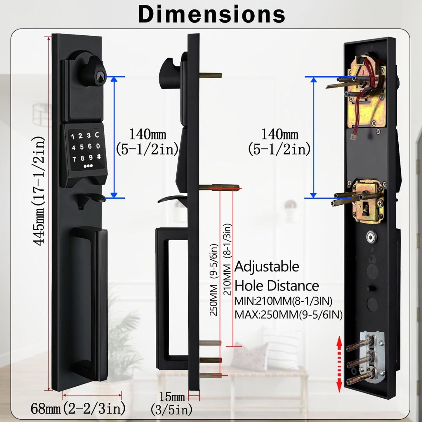 NEWBANG Right-Handed Matte Black Electronic Smart Handleset with Keypad Lock for Double Front Door（Keys Reserved）,MDHST2016DB-E-SET-RH