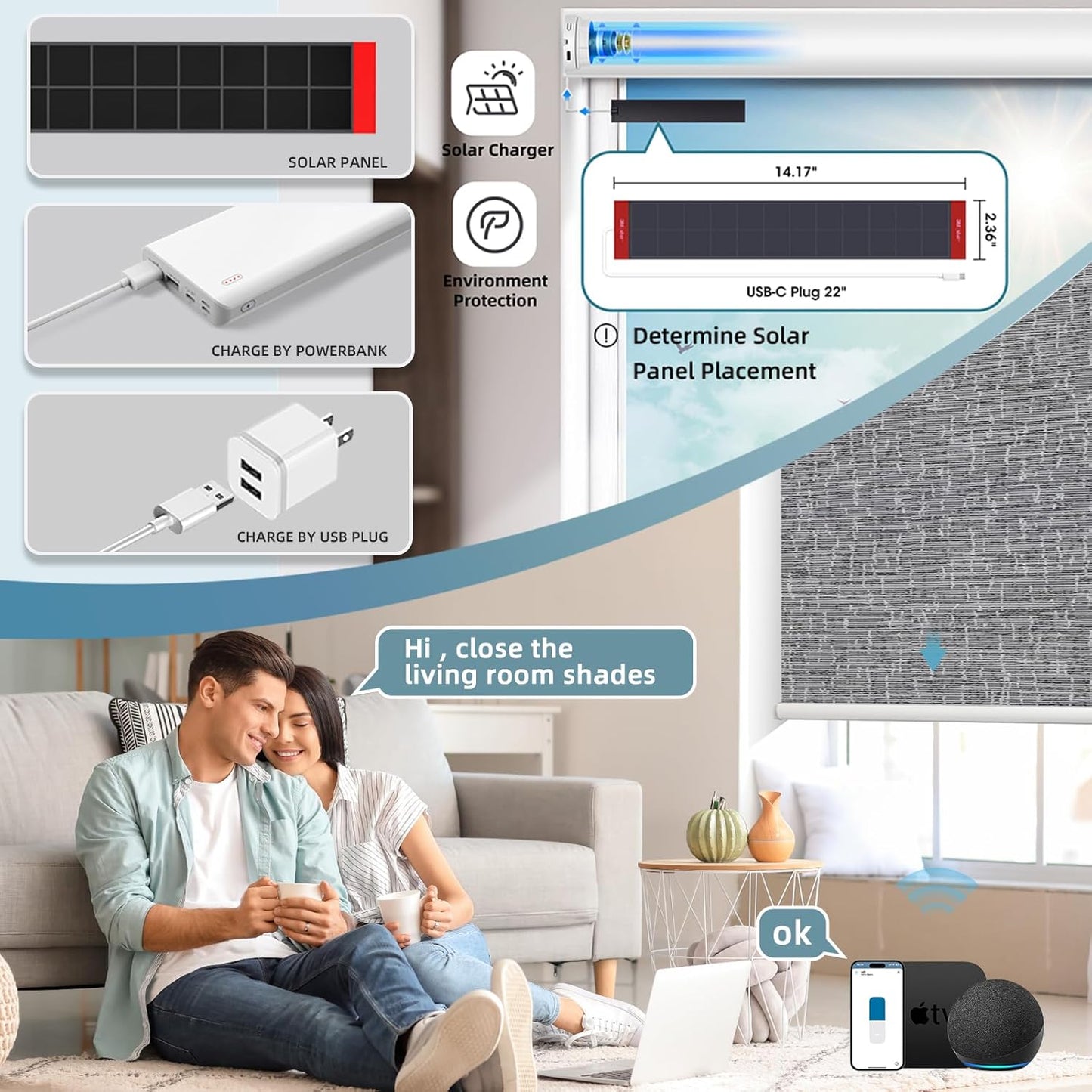 SmartWings Motorized Roller Shades Work with Homekit, 100% Blackout Smart Blinds for Windows, Cordless Remote Control Window Shades, Safar Midnight, Customized Size