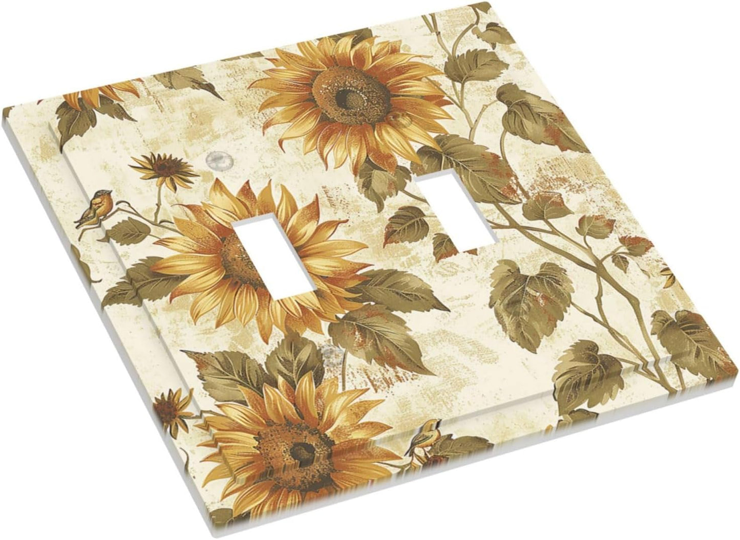 Decorative Switch Plates Rustic Sunflower Floral Pattern 2 Gang Double Toggle Outlet Light Switch Cover Wall Plate Electrical Faceplate for Bedroom Cabin Decor