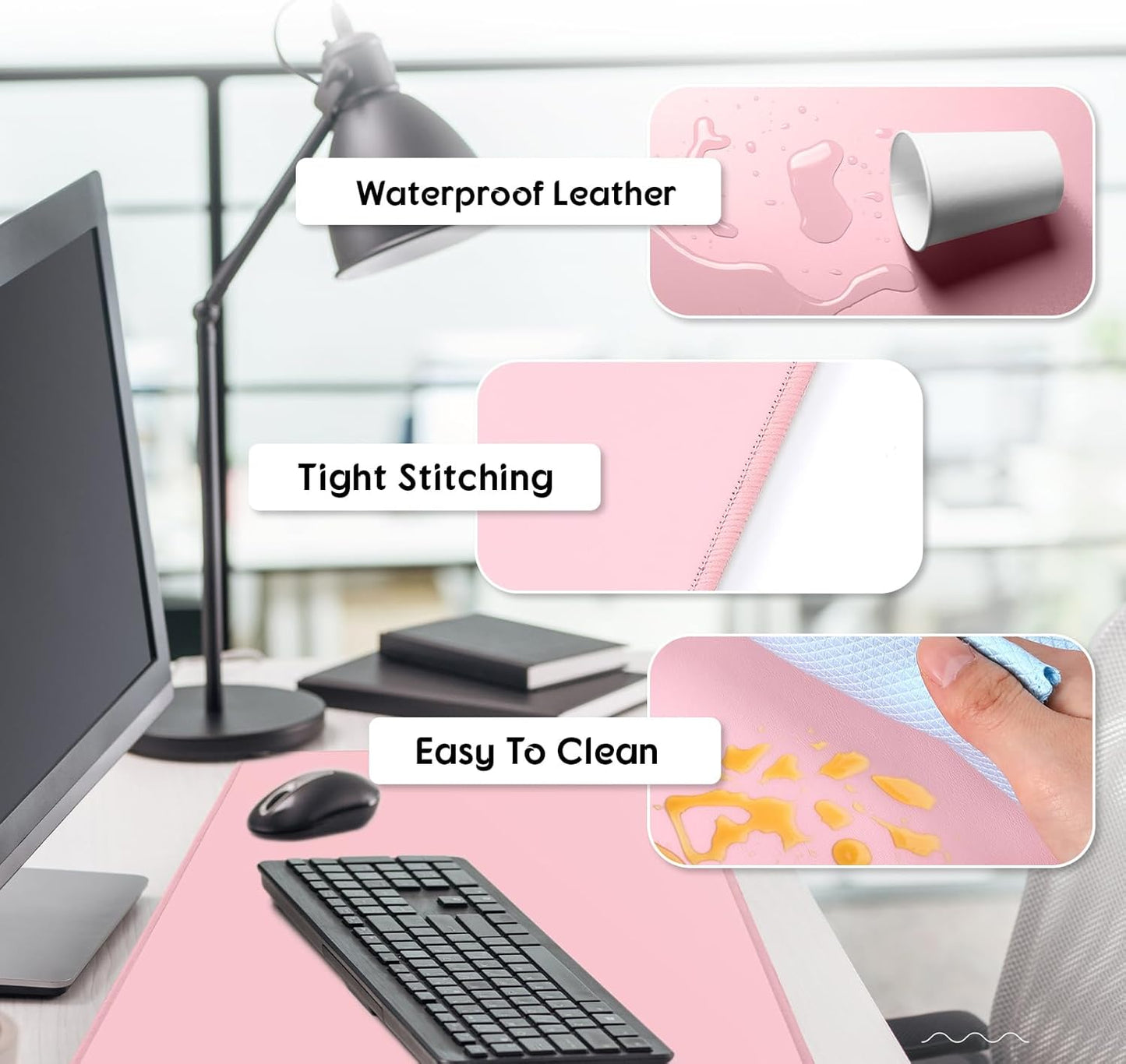 Konohan Heated Large Desk Mat PU Leather Warm Mouse Pad with 5 Heating Level & 4 Hour Auto Shut-Off Heating Keyboard Pad Warmer Gaming Mice Mat Only Supports 110v(Pink Color,35.4"x 14.2")
