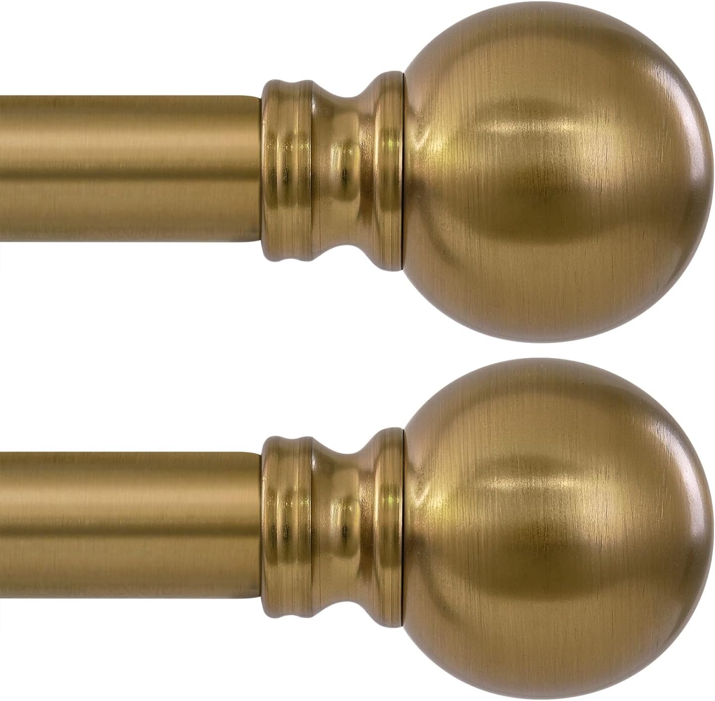 2 Pack Warm Gold Curtain Rods Set for Windows 66 to 120 Inch Brass Long Adjustable Window Curtain Rod Heavy Duty 1" Diameter with Metal Finials for Living Room Bedroom Farmhouse Kitchen Outdoor