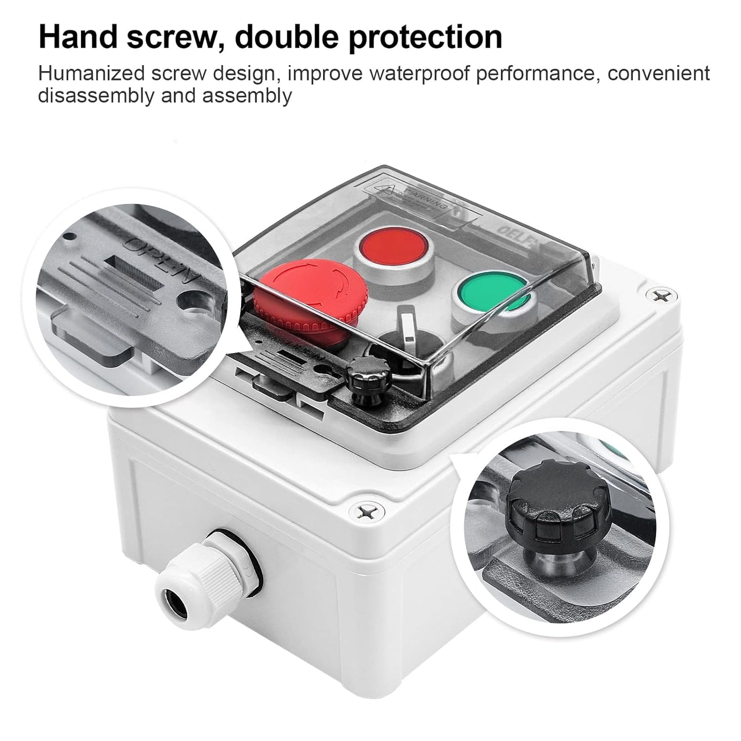 IP67 Button Switch Outdoor Waterproof Box 4 Push Button Red Green Self-Resetting Emergency Stop Button Rotary Button with Protective Cover(AC/DC 6A-110V/3A-240V/2.5A-380V)