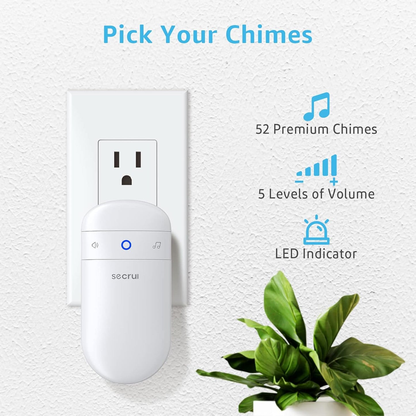 SECRUI Door Chime, Door Sensor Chime with Adjustable Volume, Easy Installation, 400ft Range, 52 Chimes, M508+D7 Door Open Chime for Business/Home When Entering,White