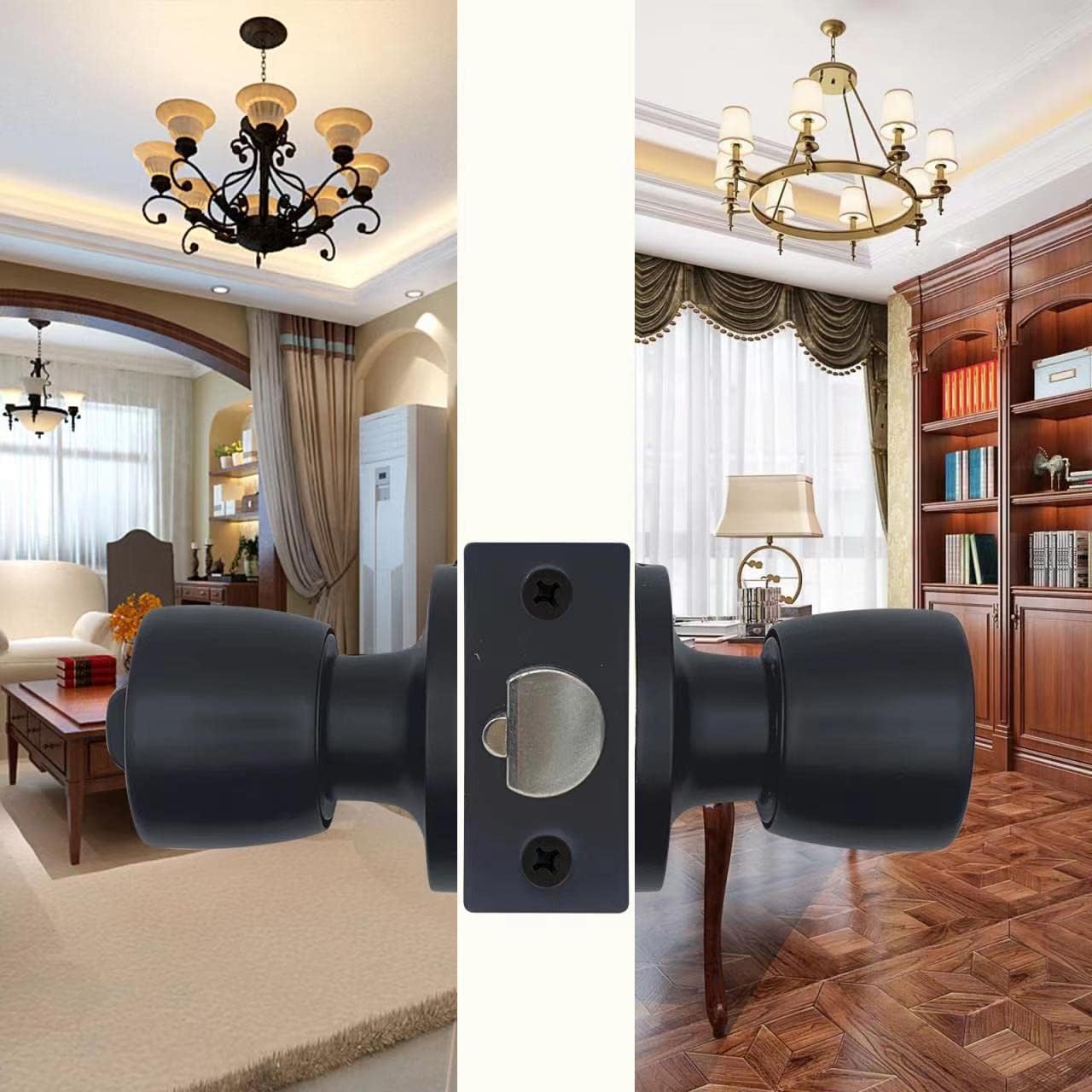 JO.KO 2 Pack Door Knob with Lock and Key, Round Ball Lock Interior/Exterior Door Knob for Bedroom Or Bathroom/Entry Door Handle (Matte Black 2Pack)