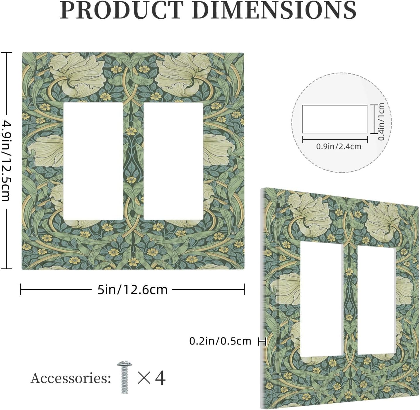 Decorative Outlet Covers Vintage Floral Plant Sage Green William Morris 2 Gang Double GFCI Rocker Electrical Wall Panels Light Switch Cover Plate for Bedroom Home Decor