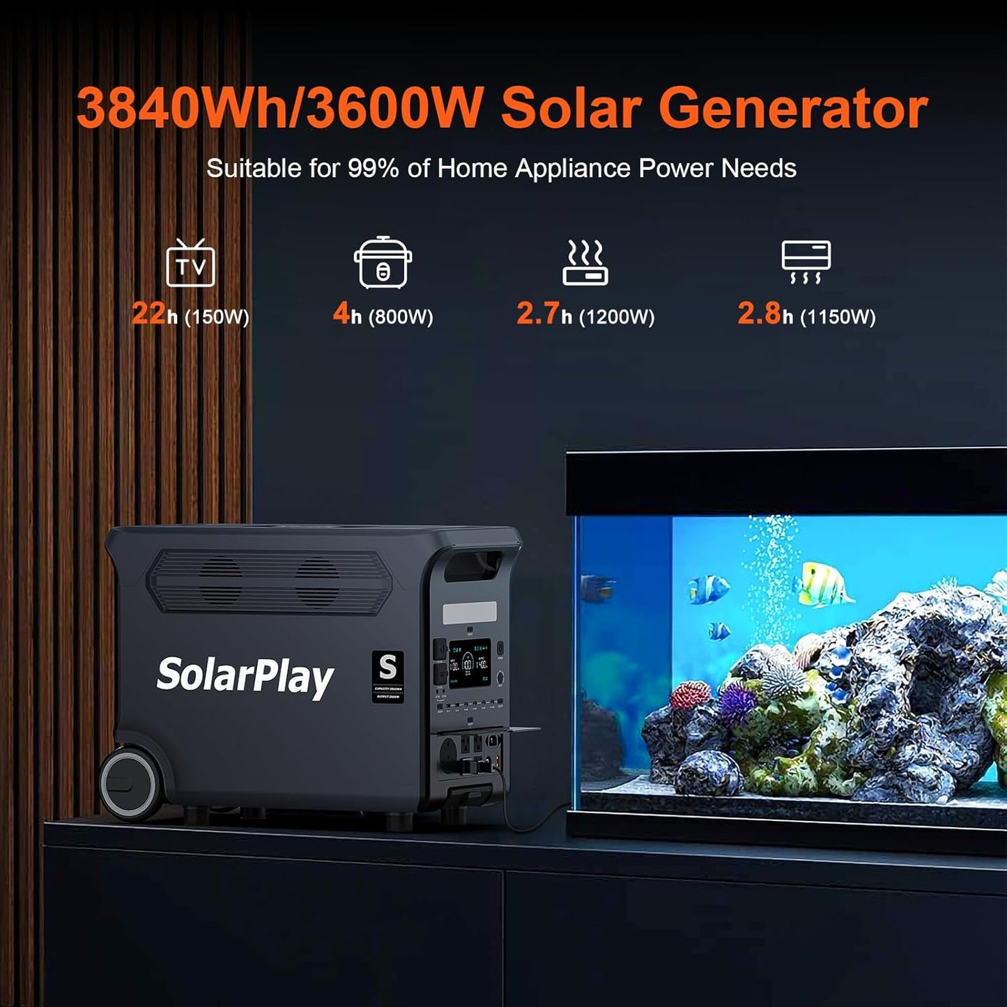 SolarPlay Q3600 Portable Power Station, 3600W AC Output(Surge 5500W) 3840Wh LiFePO4 Battery Solar Powered Generator, Essential Home Backup for Home Use, Power Outages, RV, Camping, Outdoor Adventures