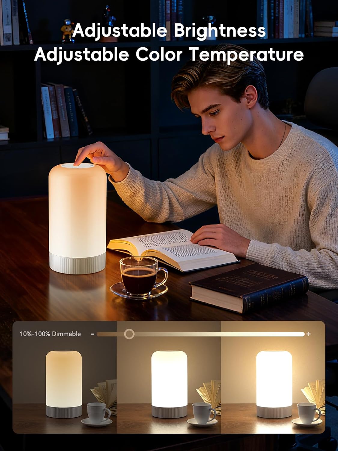 RGBICWW Smart Table Lamp, Touch Bedside Lamp with App Control, LED Desk Lamp with Music Sync, 30+ Scenes & 16M Colors, Color Changing Lamp for Bedroom Living Room Gaming Dimmable Night Light, Grey