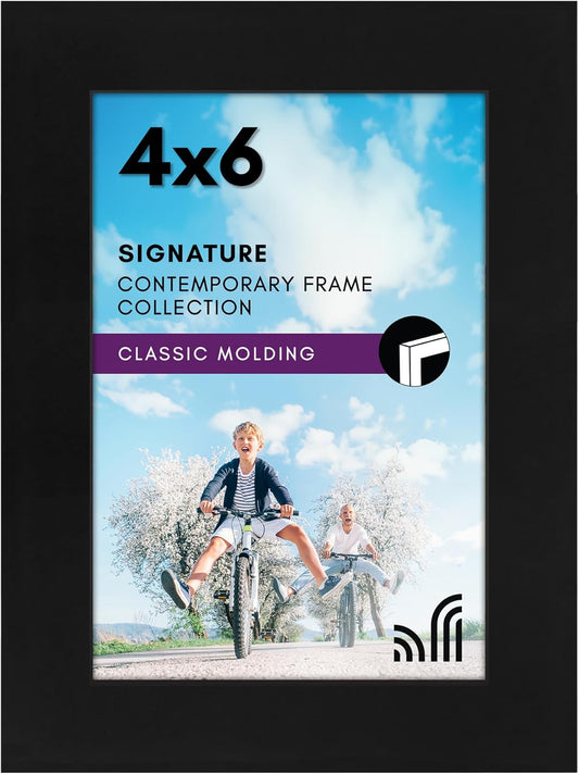 Americanflat 4x6 Picture Frame with Shatter-Resistant Glass - Signature Collection - Gallery-Style Frames Made of Engineered Wood - Photo Frame for Tabletop and Wall Display - Black