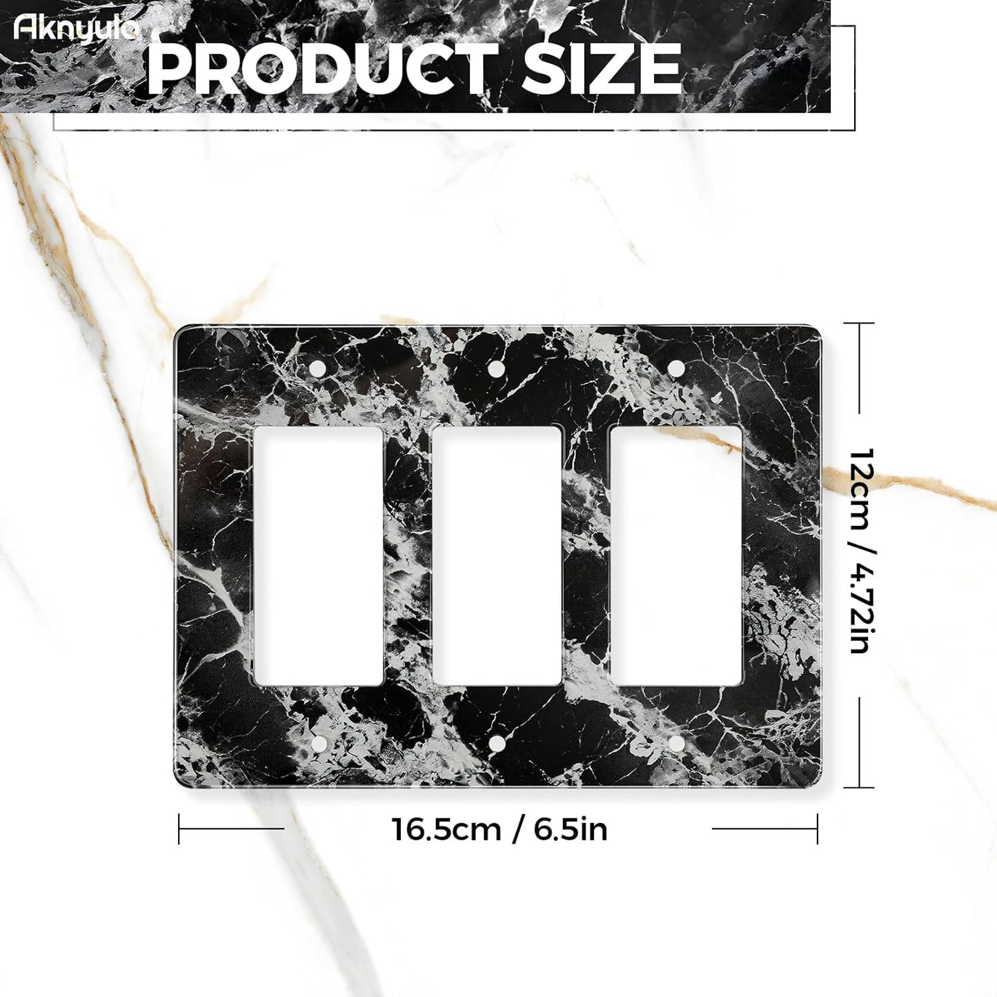 Black White Marble Pattern Acrylic Shiny Silver Wall Plate Triple Toggle Outlet Covers Decorative Switch Cover