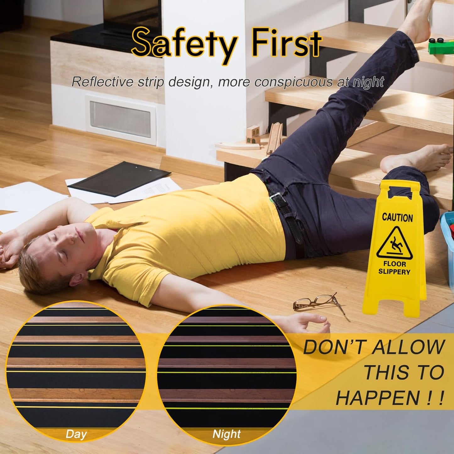 S&X Heavy Duty Anti Slip Tape 6 Inch x 60 Ft, 2X Longer Enhanced Adhesive Grip Tape with Reflective Strip, Outdoor Stair Treads Non-Slip for Steps Ramps Boats Decks Long-Lasting