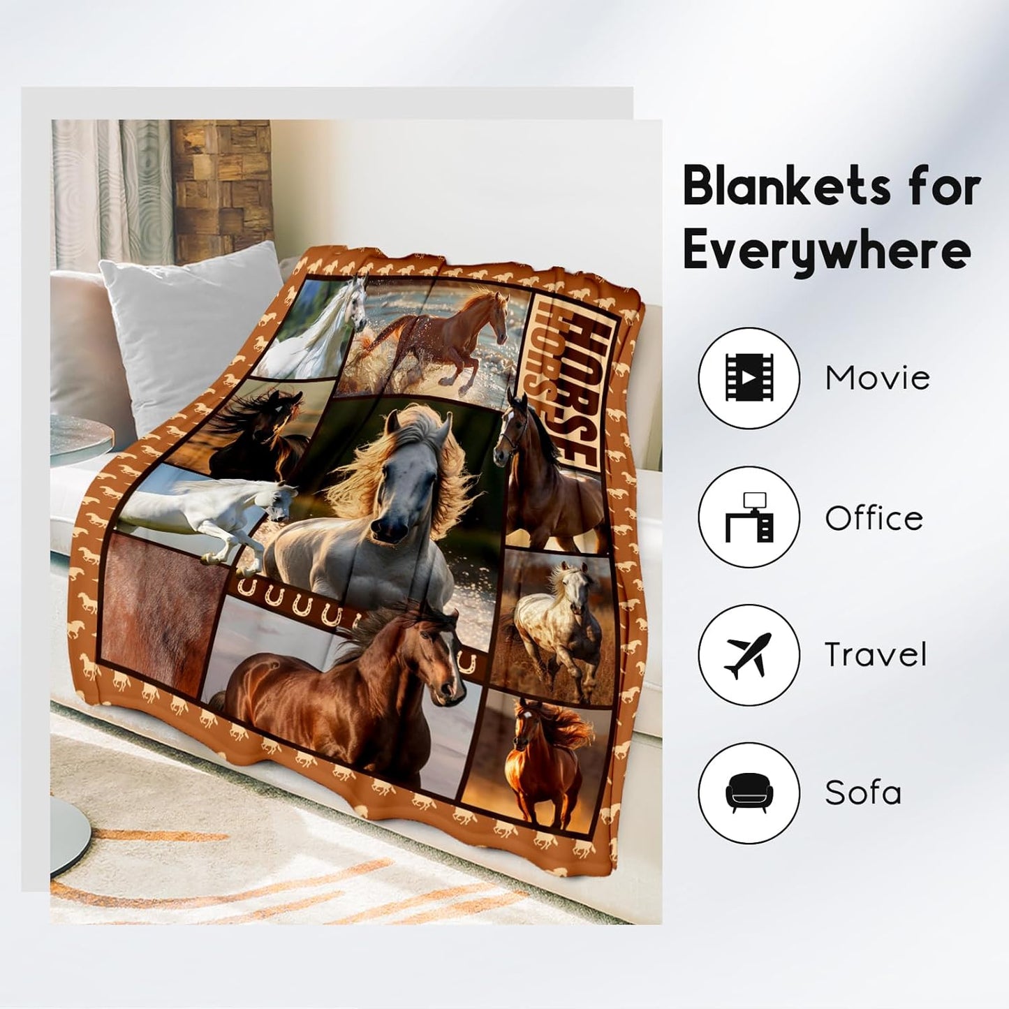 Horse Girls Blanket, Horse Gifts for Girl Ages 8-12 10-12, 30"x40" Kids Throw Blankets for Adults Women, Cowgirl Room Decor Western Throws for Animal Lovers