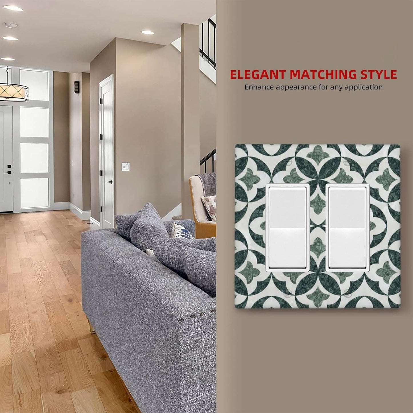 Green Luxury Modern Cubic Marble 2 Gang Double Rocker Decorative Light Switch Covers Electrical Faceplate Switch Plates for Bathroom Kitchen Home