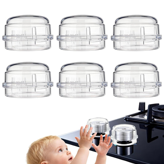 6 Pack Gas Stove Knob Covers – Heat-Resistant Baby Proof Stove Knob Locks with Universal Size, Stove Child Proof Knobs with Adhesive, Stove Safety Guard for Kids Toddler Pet(Transparent)