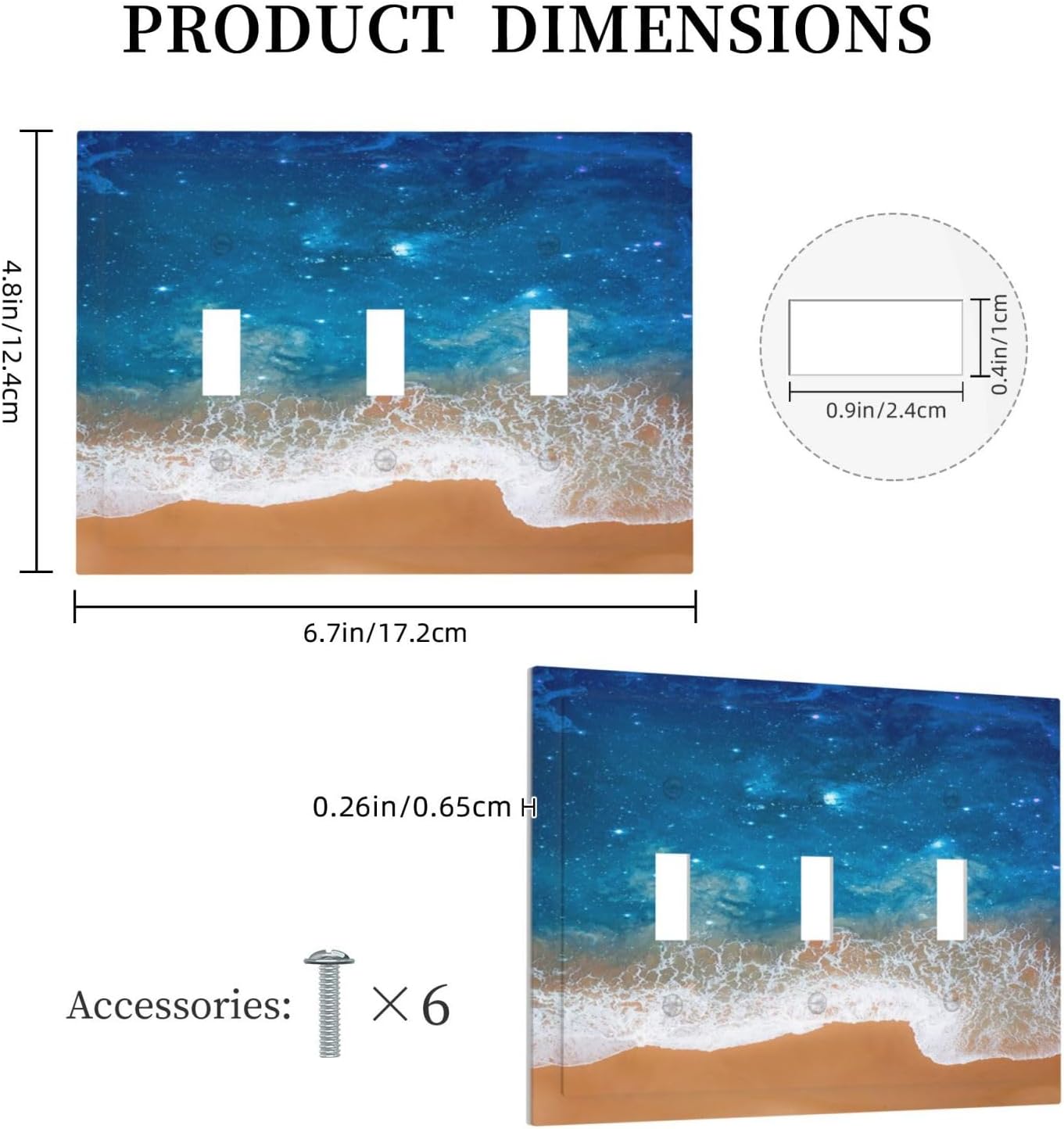 Light Switch Covers Blue Sea Ocean Beach Waves 3 Gang Wall Plates Triple Toggle Outlet Cover Decorative Switchplates Electrical Panel Cover for Kitchen Living Room 4.8 X 6.7 IN