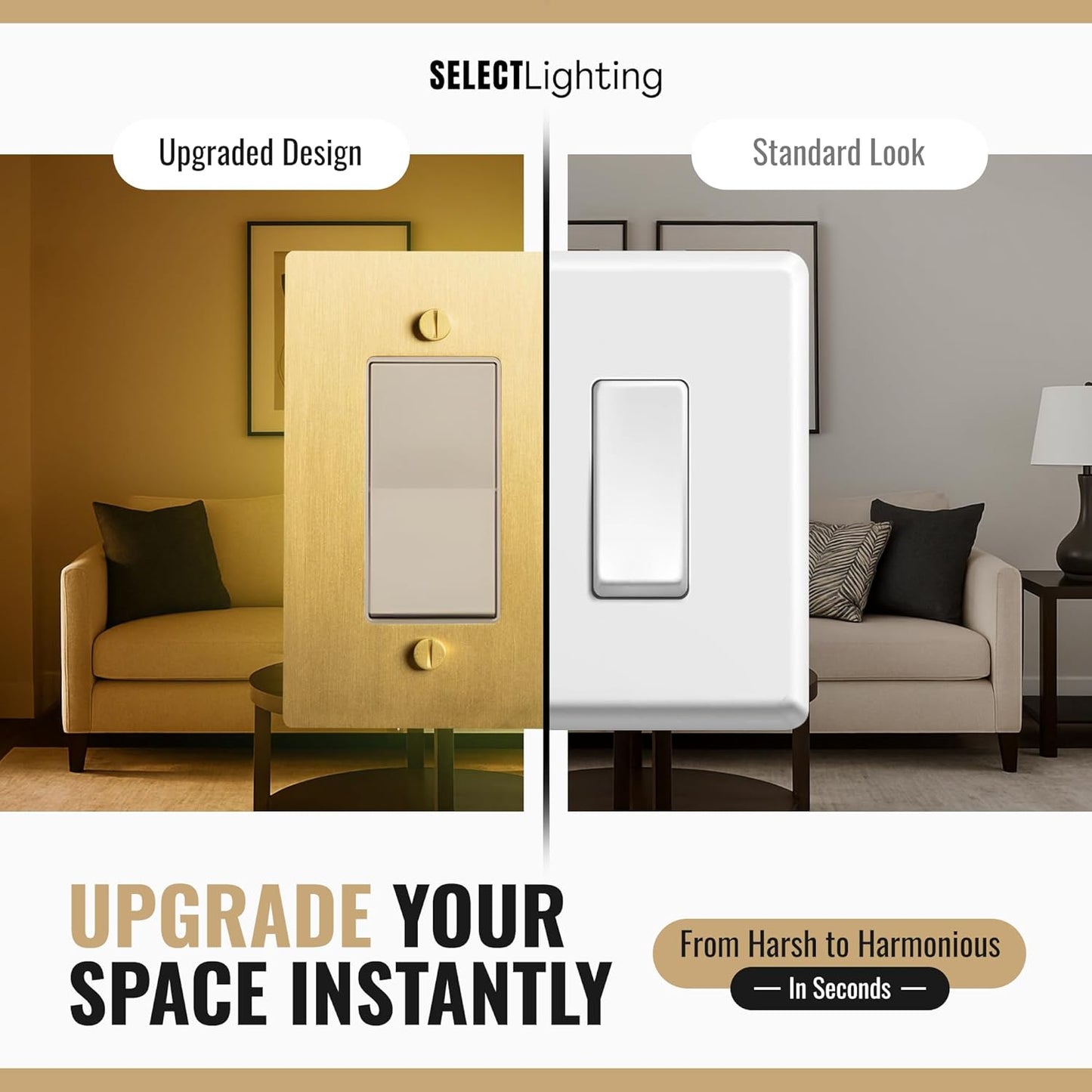 4-Gang Satin Brass Wall Plate, Electrical Receptacle Wall Outlet Faceplate, GFI/Rocker Decorator Light Switch Cover