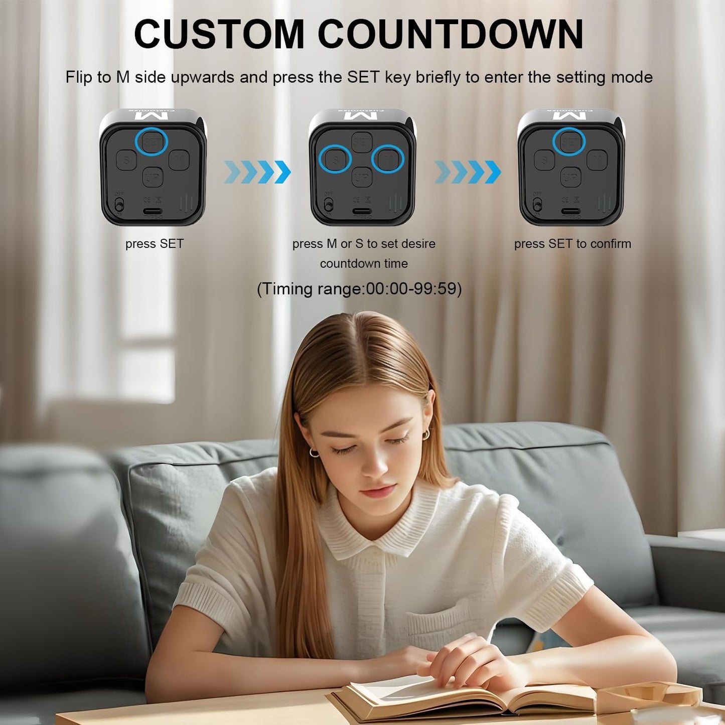 Rotating Visual Pomodoro Timer 5, 25, 10, 50 Min Custom Countdown, Rechargeable Cube Desk Productivity Flip Timer with Detachable Silicone Case, Ideal for ADHD Tool Study Work School (Green)