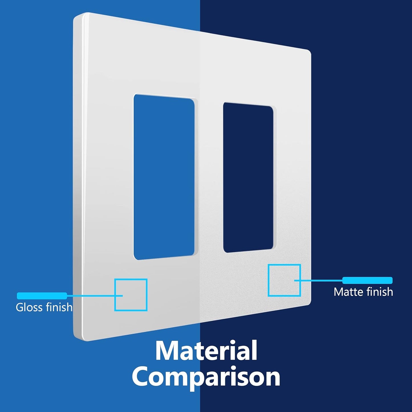 LIDER Matte Finish Double Decorator Switch Cover, Screwless Wall Plate, Mid-Size 2-Gang 4.88" x 4.92", Unbreakable Polycarbonate Thermoplastic, UL Listed, LSWP-32M-W10P, White, 10 pack