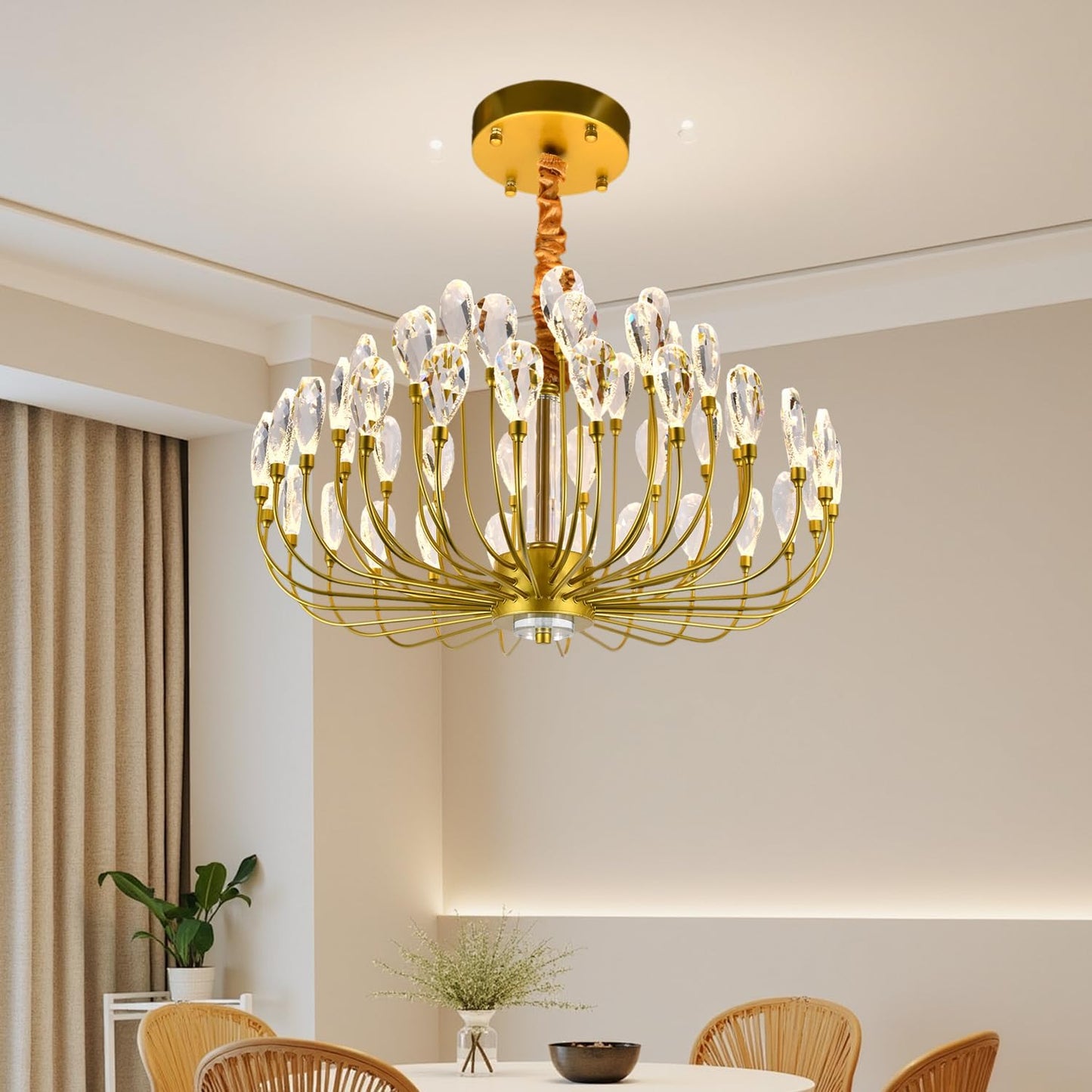 Crystal Gold Chandelier Modern Round Ceiling Pendant Light Fixture Led Tree Branch Chandeliers for Living Room Dining Room Kitchen Bedroom Hotel