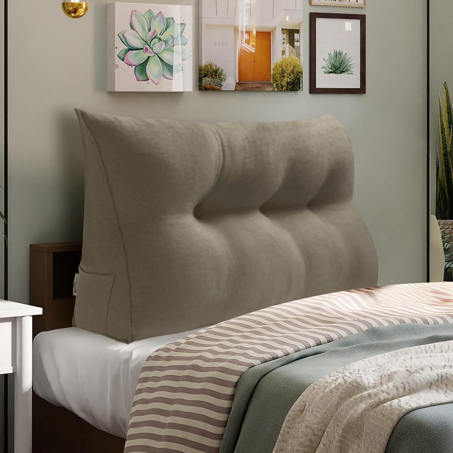 WOWMAX 85% Linen 15% Cotton Blend Headboard Pillow – Twin Size Reading Wedge Backrest for Bed, Handmade Firm Support Bolster Cushion with Removable Cover, Premium Bed Rest Pillow, Light Gray