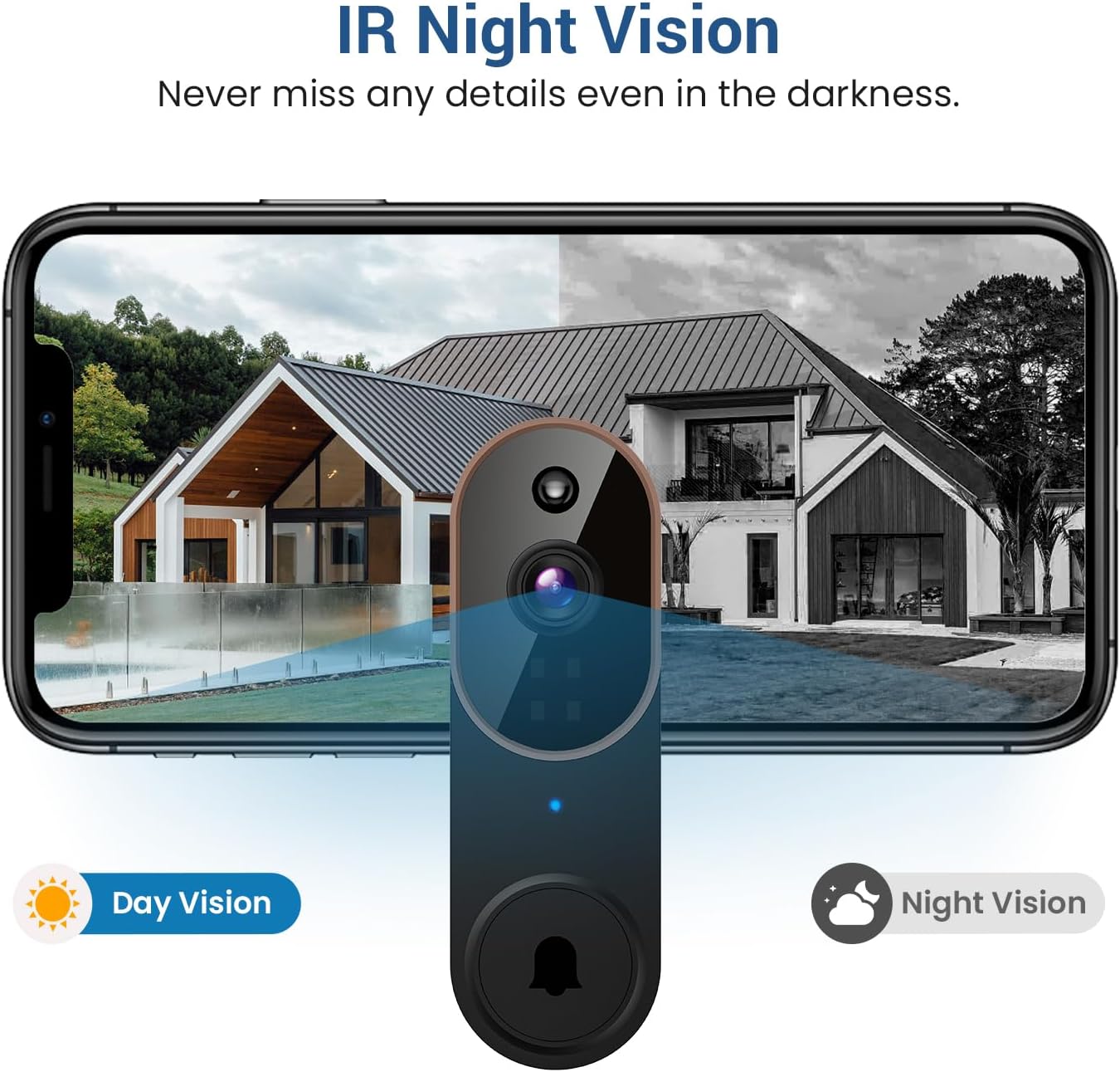 1080P Wireless Video Doorbell Camera, AI Human Detection, Cloud Storage, Two-Way Audio, 2.4GHz Wi-Fi Support, Real-Time Alerts, Easy Installation, Night Vision (Brown)