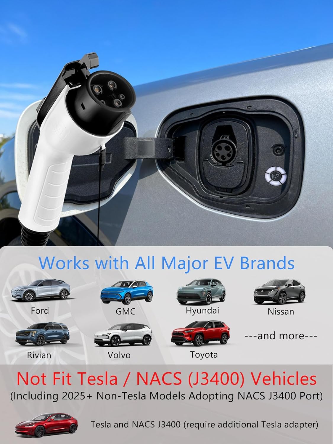 Level 2 EV Charger, 50 Amp, 240V, NEMA 14-50P Plug, 25FT Portable Electric Vehicle Charger for SAE J1772 Cars, Adjustable Current & Delay Timer, Fast Charging and Convenient for Home Use and Road Trip