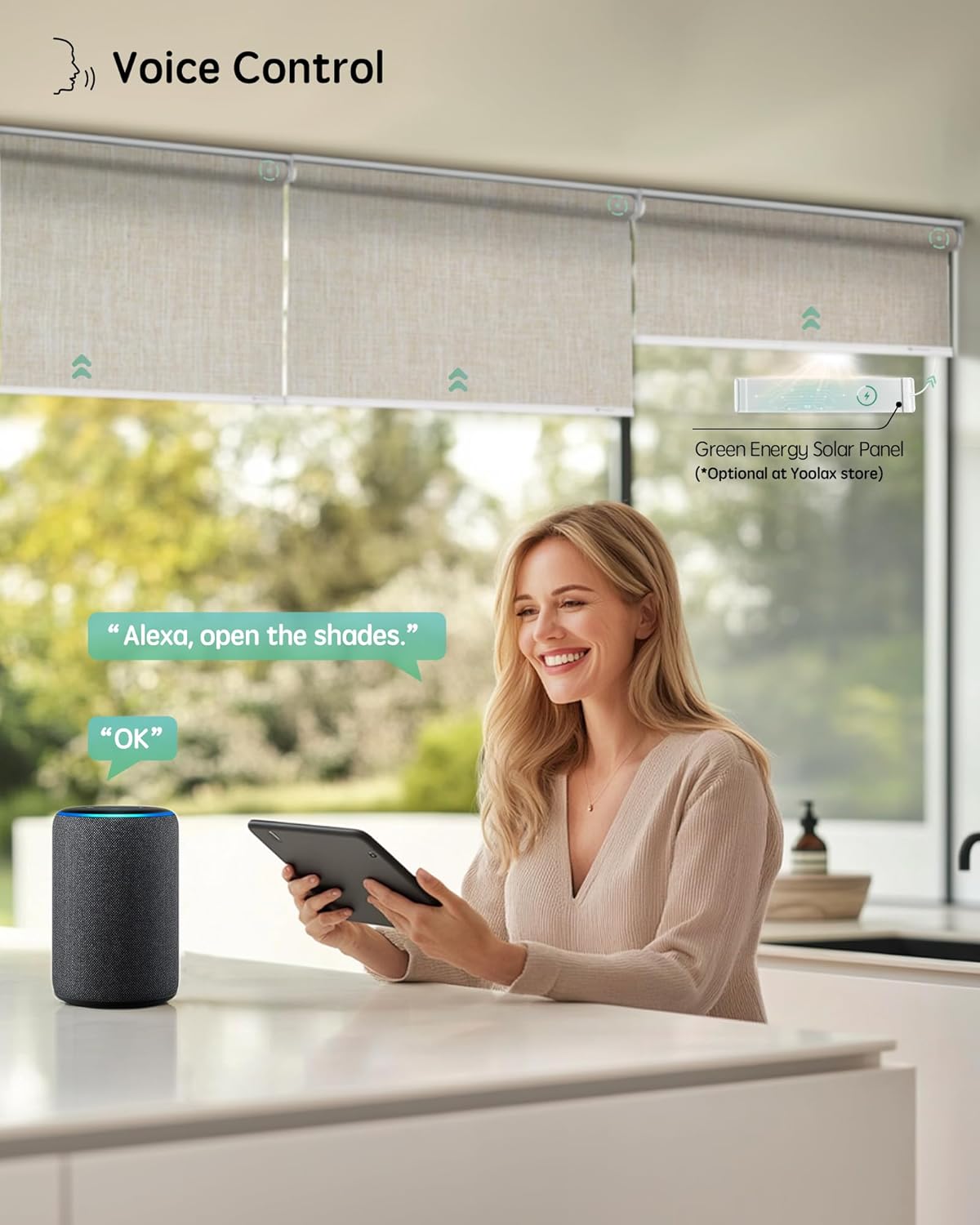 Yoolax Motorized Blinds with Remote, Blackout Smart Blinds for Windows Motorized Roller Shades, Automatic Window Shades Compatible with Alexa Custom Size (Blackout-Fabric Beige)