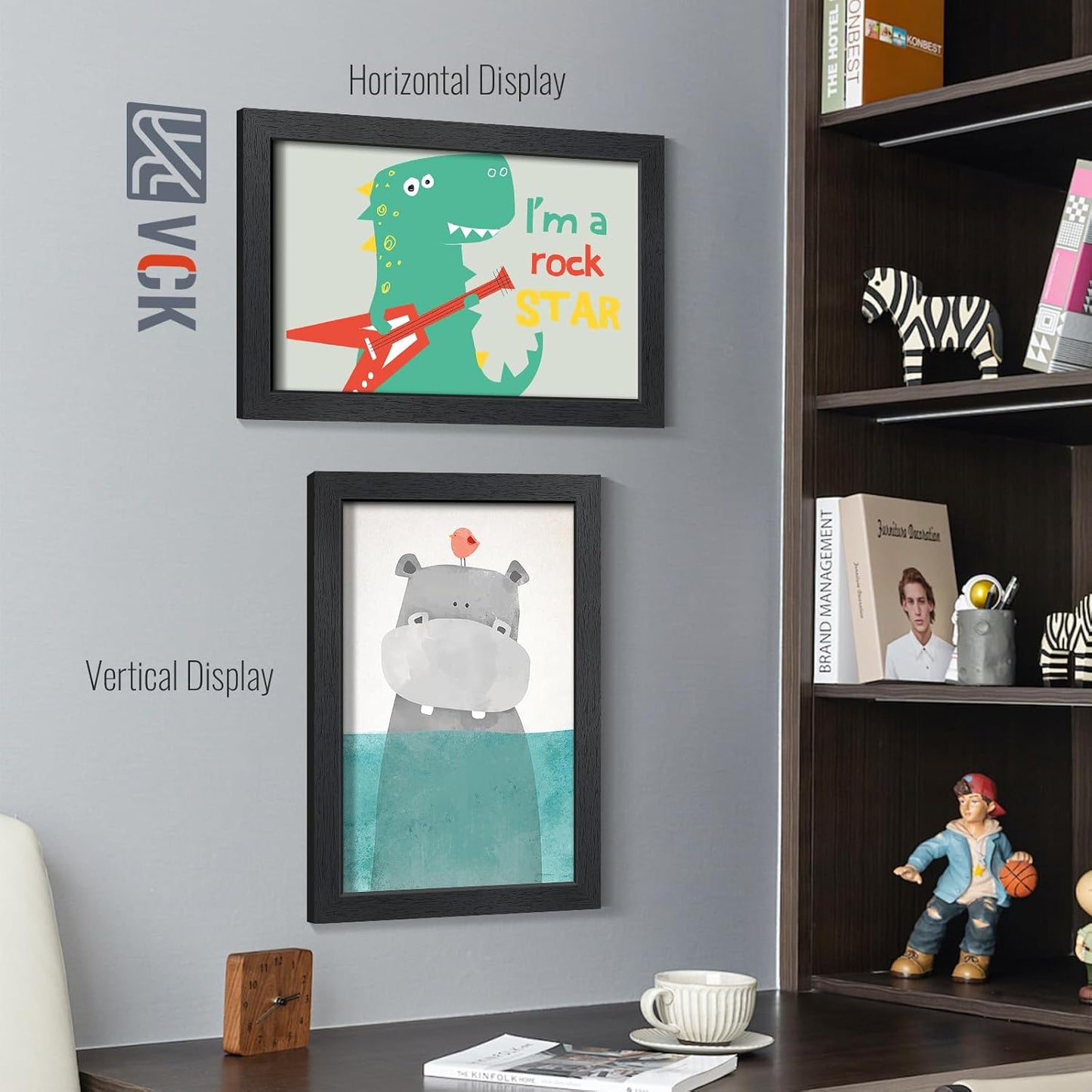 VCK 11x17 Picture Frames Black Set of 6, Wide Border Wood Poster Frame, Multi-Directional Display Family Photos, Office Prints, Studio/Gallery Artwork, Woodgrain Series, Wall Hanging