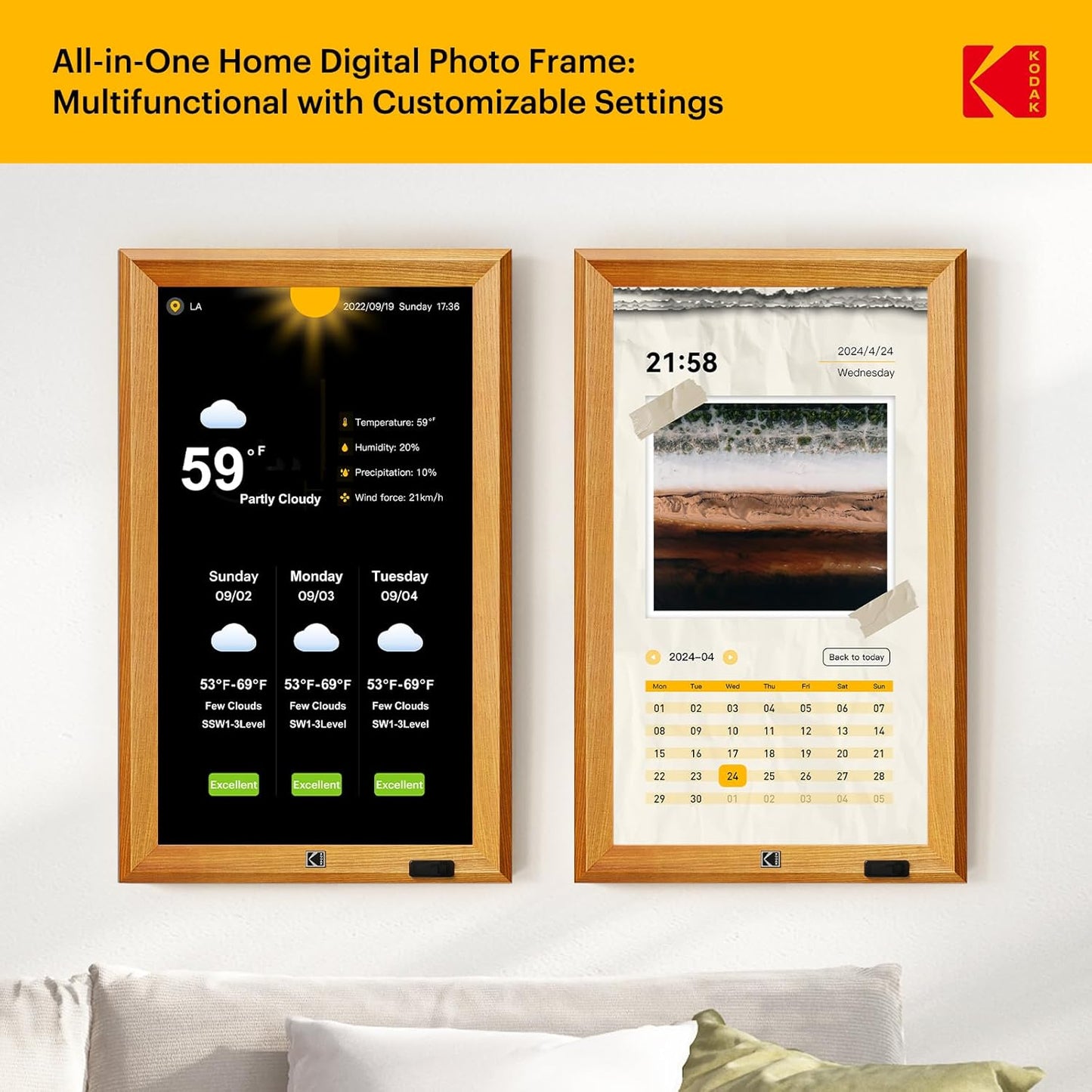 KODAK 23.8" X-Large WiFi Digital Picture Frame - 1920x1080 FHD IPS Display with 32GB Storage, Auto-Rotate, Remote Control, Wall Mountable, Compatible with Alexa, for Family