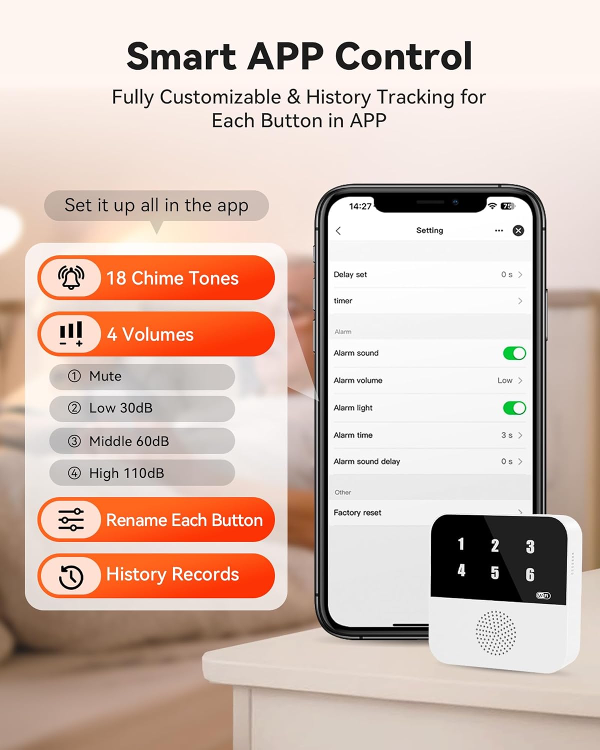 WiFi Caregiver Pager Smart Call System - Display Caller ID & App Alerts, No Monthly Fee, IP65 Waterproof Wristband + 2 Call Buttons, Emergency Alert Button for Elderly at Home & Nursing Care