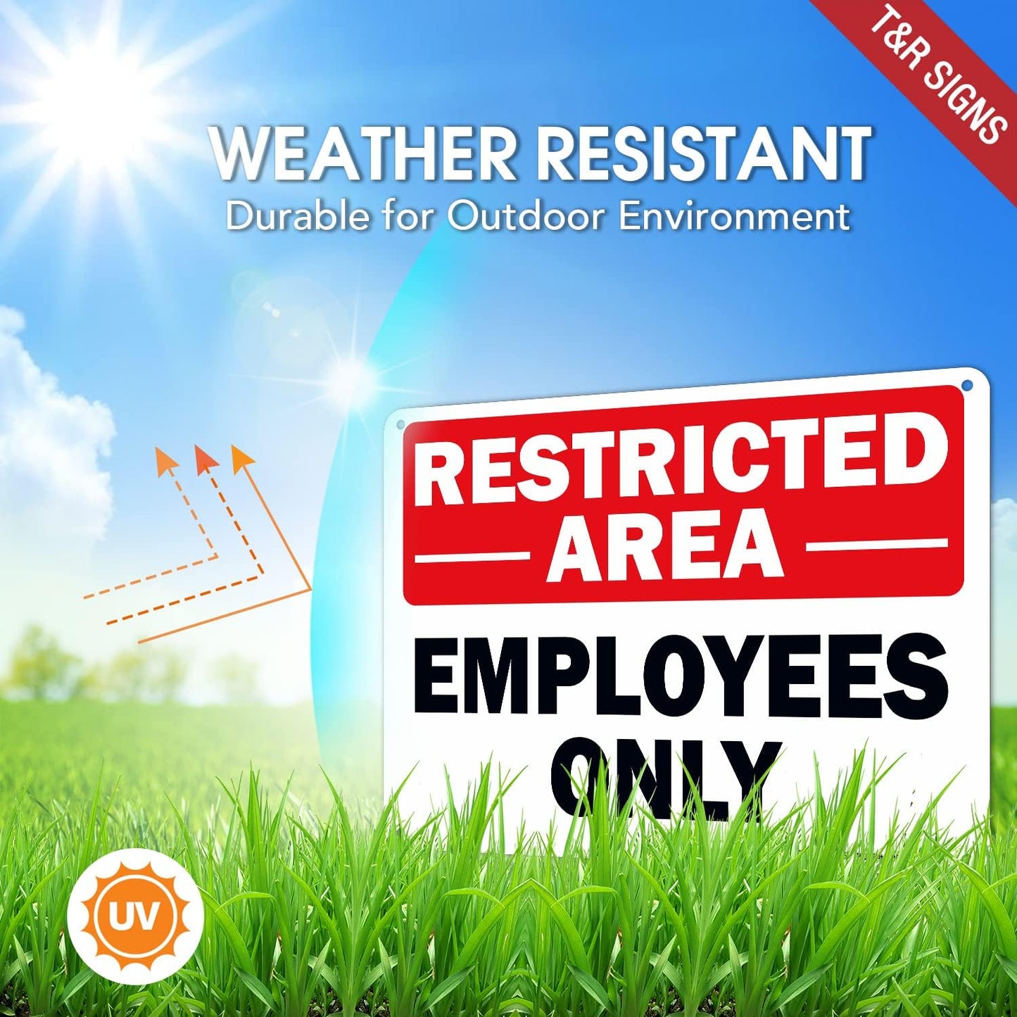 Restricted Area Sign Employees Only Sign - 4 Pack - 10 x 7 Inches Rust Free .040 Aluminum - UV Protected, Waterproof, Weatherproof and Fade Resistant - 4 Pre-drilled Holes