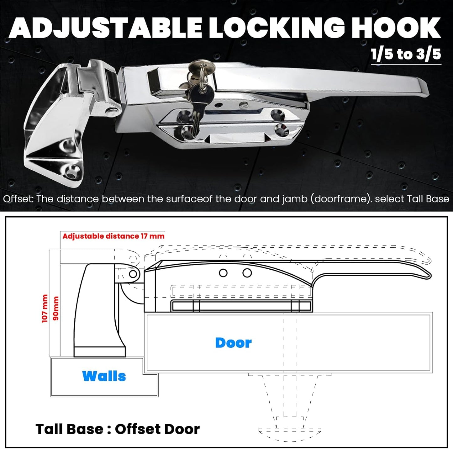 Walk in Cooler Door Handle, Walk in Cooler Door Closer Complete Latch Kit, Freezer Door Handle, Cooler Door Radial Latch, Offset -1/5 In-3/5 In(Offset) and 5.9" Solid Metal Interior Release Handle