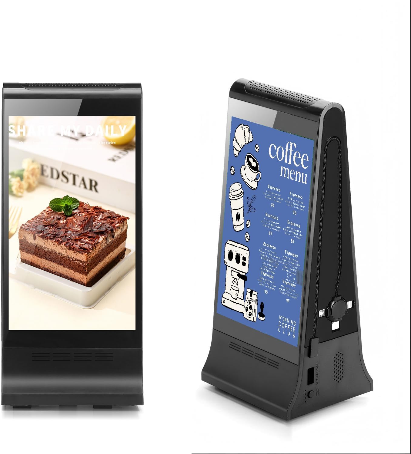 Digital Signage Display for Tabletop ,Interactive Digital Signage with Double 8 inch LCD Touch Screen and WIFI Connected,Rechargeable 23200mAh Battery,Portable Advertising Kiosk for Restaurants,Bar, Hotel ,Cafe (Black)